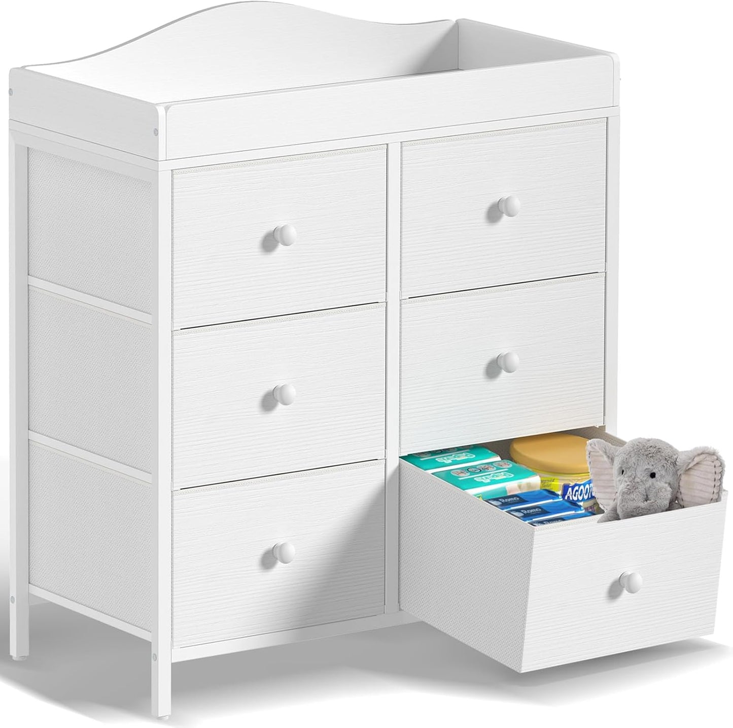BOLUO Changing Table Dresser with 6 Fabric Drawers, Baby Dresser with Changing Table Top Diaper Changing Station with Storage for Nursery Modern