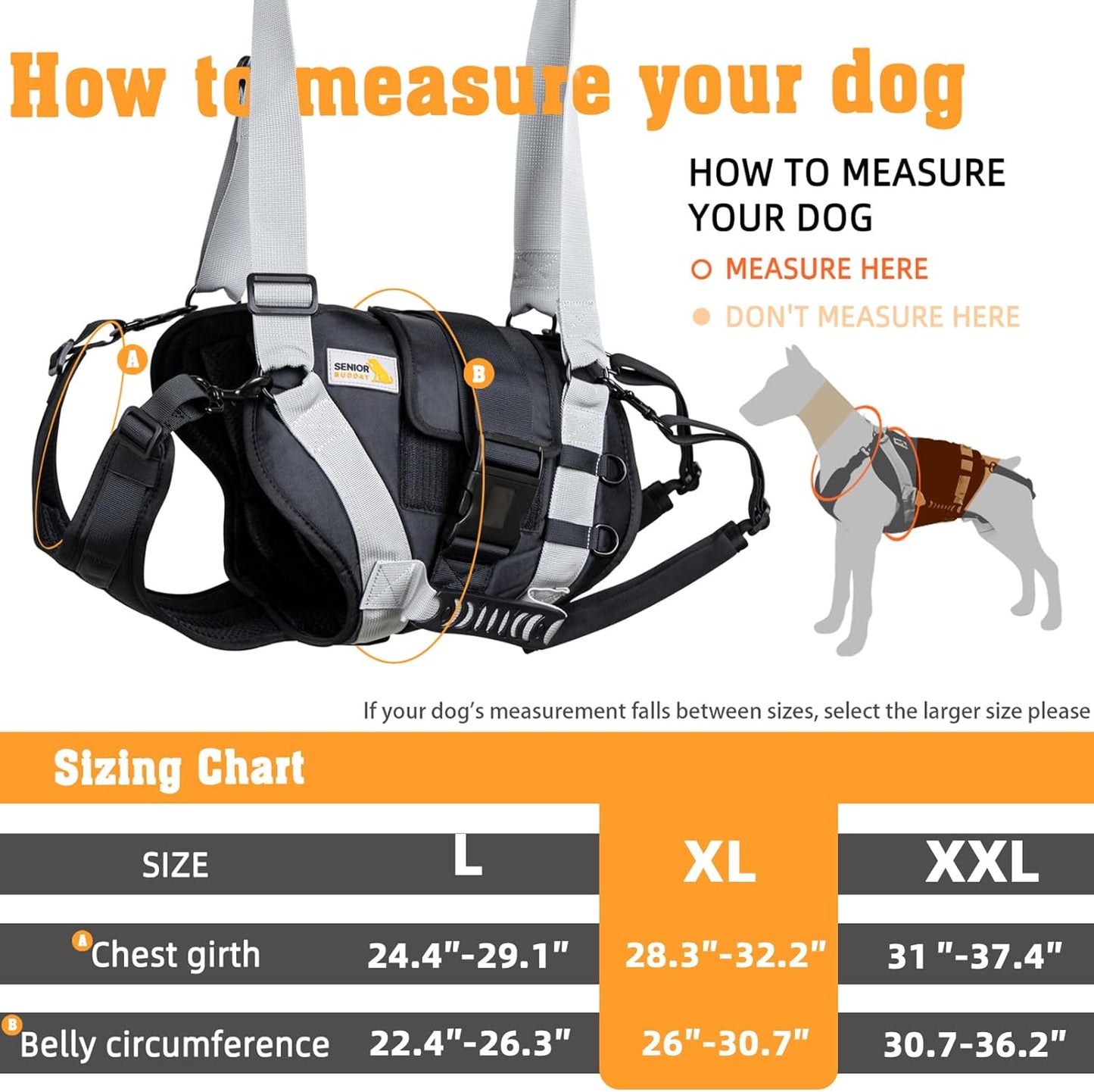 Dog Lift Harness for Large Dogs,Full Body Dog Sling Carrier with Handle,for Up Stair/Back Legs Support/Dogs Joint Injuries/Arthritis (Black, Extra-Large)