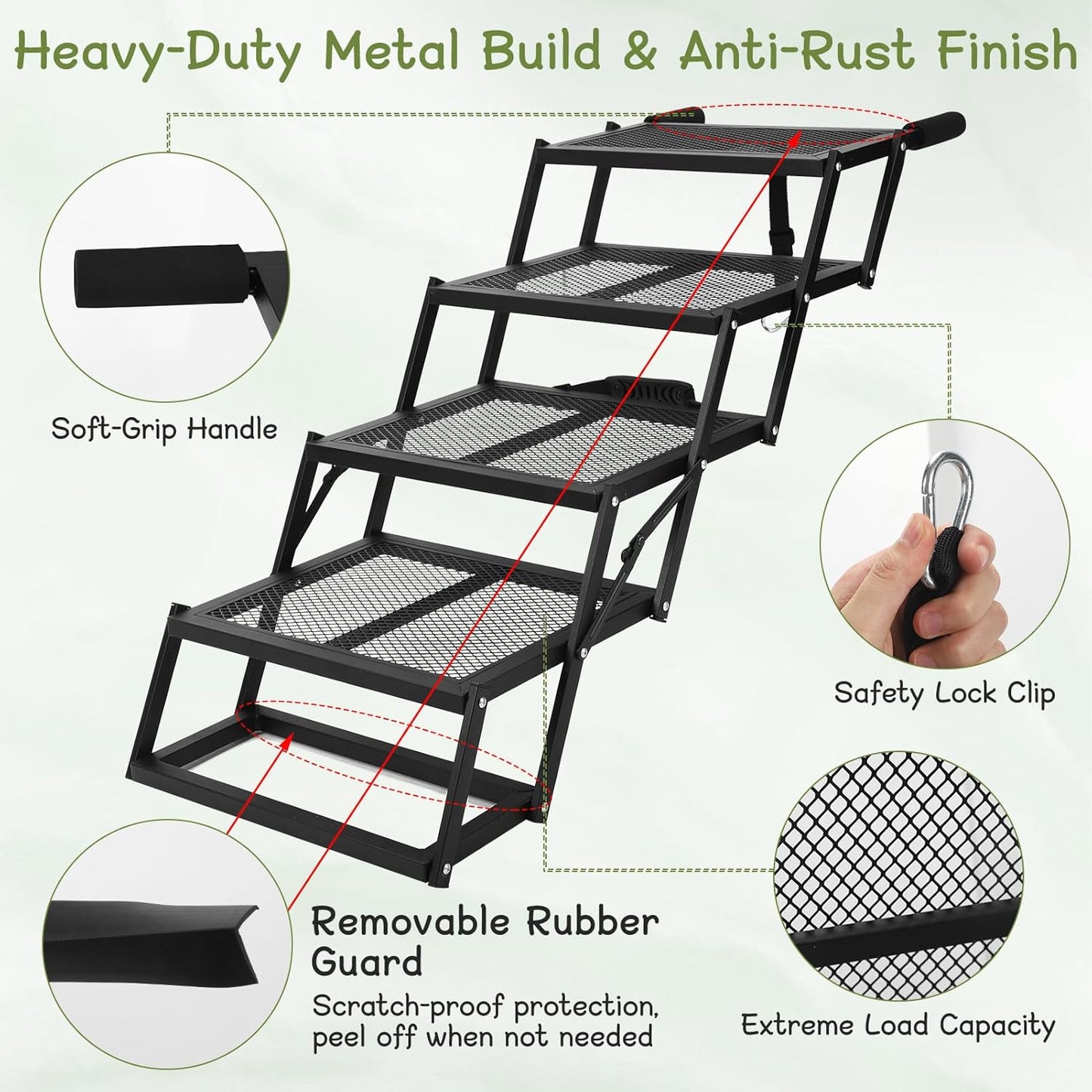 Dog Stairs for Car, Sturdy Metal Foldable Pet Steps Heavy Duty Non-Slip Dog Ramp for SUV High Bed, 300LBS Capacity Adjustable Height