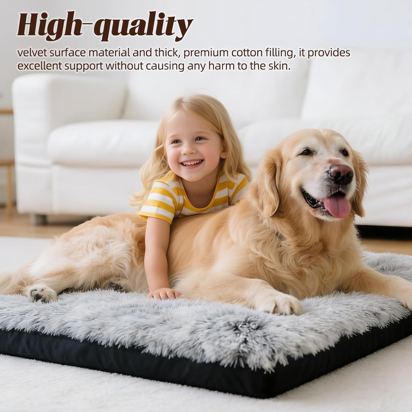KISYYO Premium Washable Orthopedic Dog Bed – 35" Extra Large Crate Mat with Non-Slip Base, Plush Support for Pets Up to 65 lbs, Grey