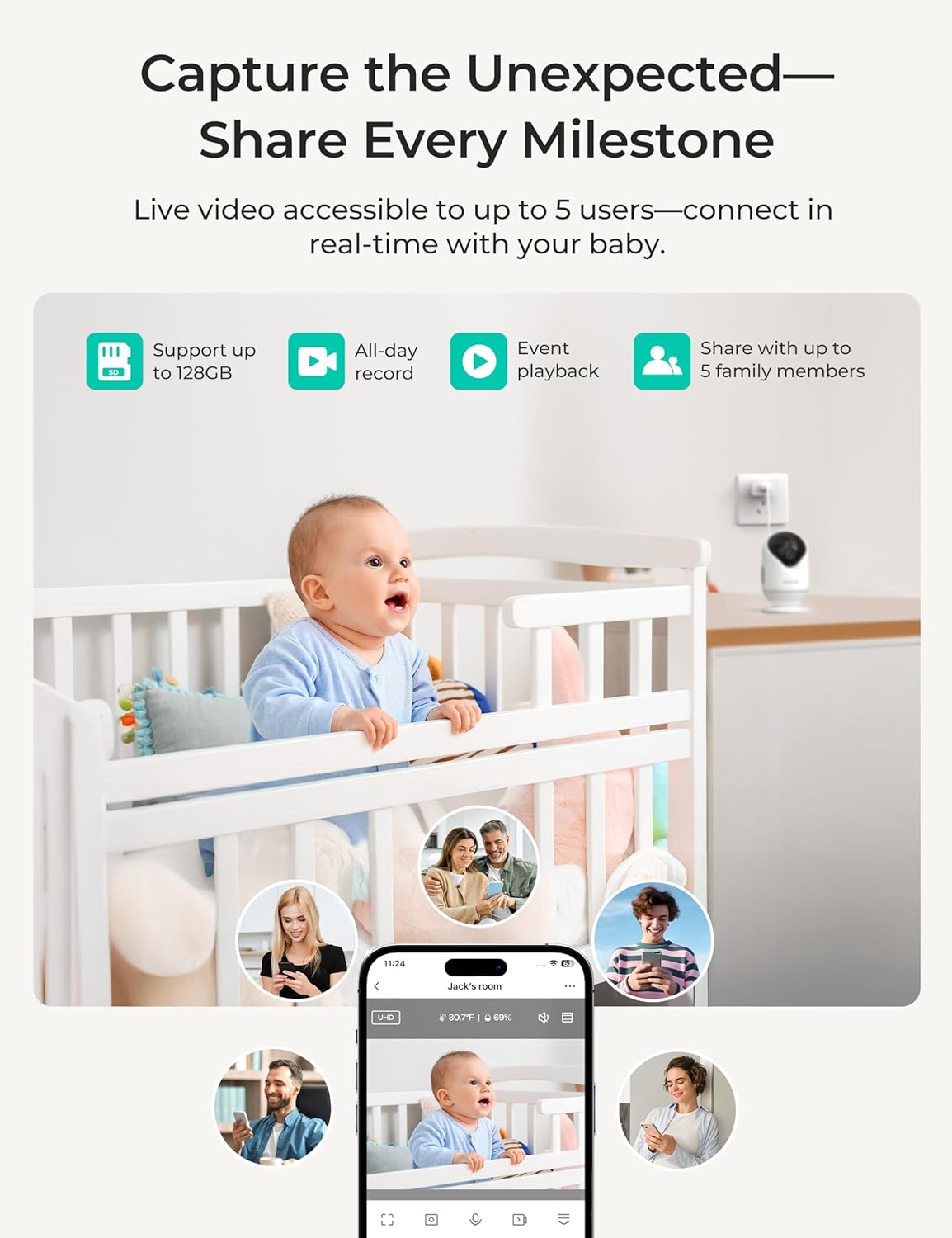 Dr.Care VistaView Lite Smart WiFi Baby Monitor - 4" 720P Split Screen & 1080P Camera App Control, Motion Alerts, HD Night Vision, Triple Security, 2-Way Talk, Video Recording, Multi-User