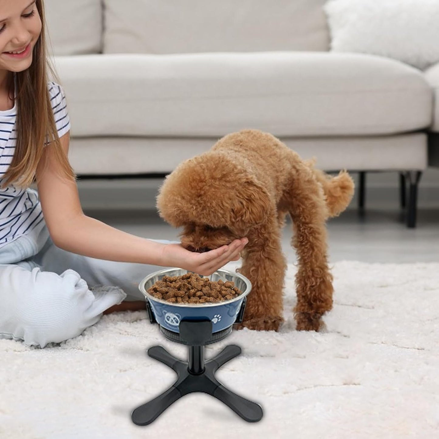 Dog Bowl Stand, Adjustable Feeding Gear, 900g Raised Holder with Compact Design, Single Pet Tool, Anti Tipping Supplies with Easy Setup, Large Medium Dogs Accessories for Backyard Living Room and Home