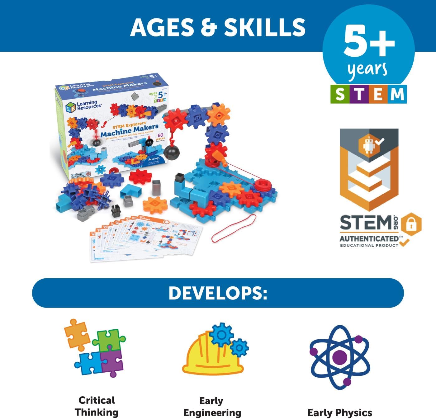 Learning Resources STEM Explorers Machine Makers - 60 Pieces, Ages 5+, Building Montessori Toys, Engineering Activities, Fine Motor Skills