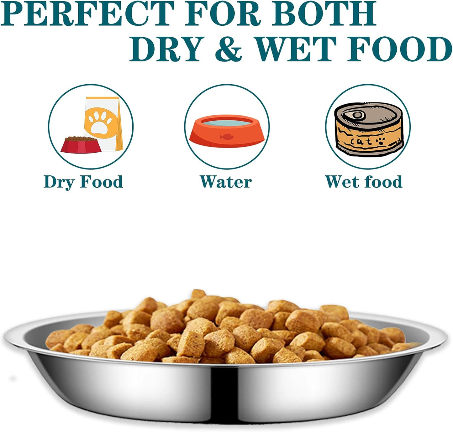 4Packs Cat-Bowls Cat Food Bowl - 6.1 Inch Stainless Steel Cats Feed Bowl for Indoor Cats Shallow and Wide Wet Food Plate Pet Feeding Whisker Fatigue Relief Pet Plate for Kitten Puppy (Type-B)