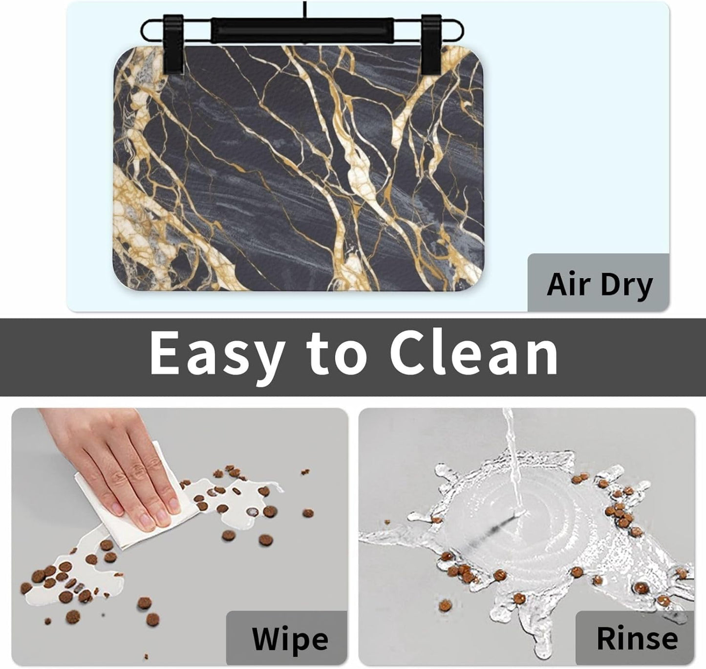 Pet Feeding Mat Leather Dog Food Mat Waterproof Pet Tablecloth Marble Pet Placemat for Dogs Absorbent Dog Bowl Mat Anti-Slip Dogs Mats for Food and Water