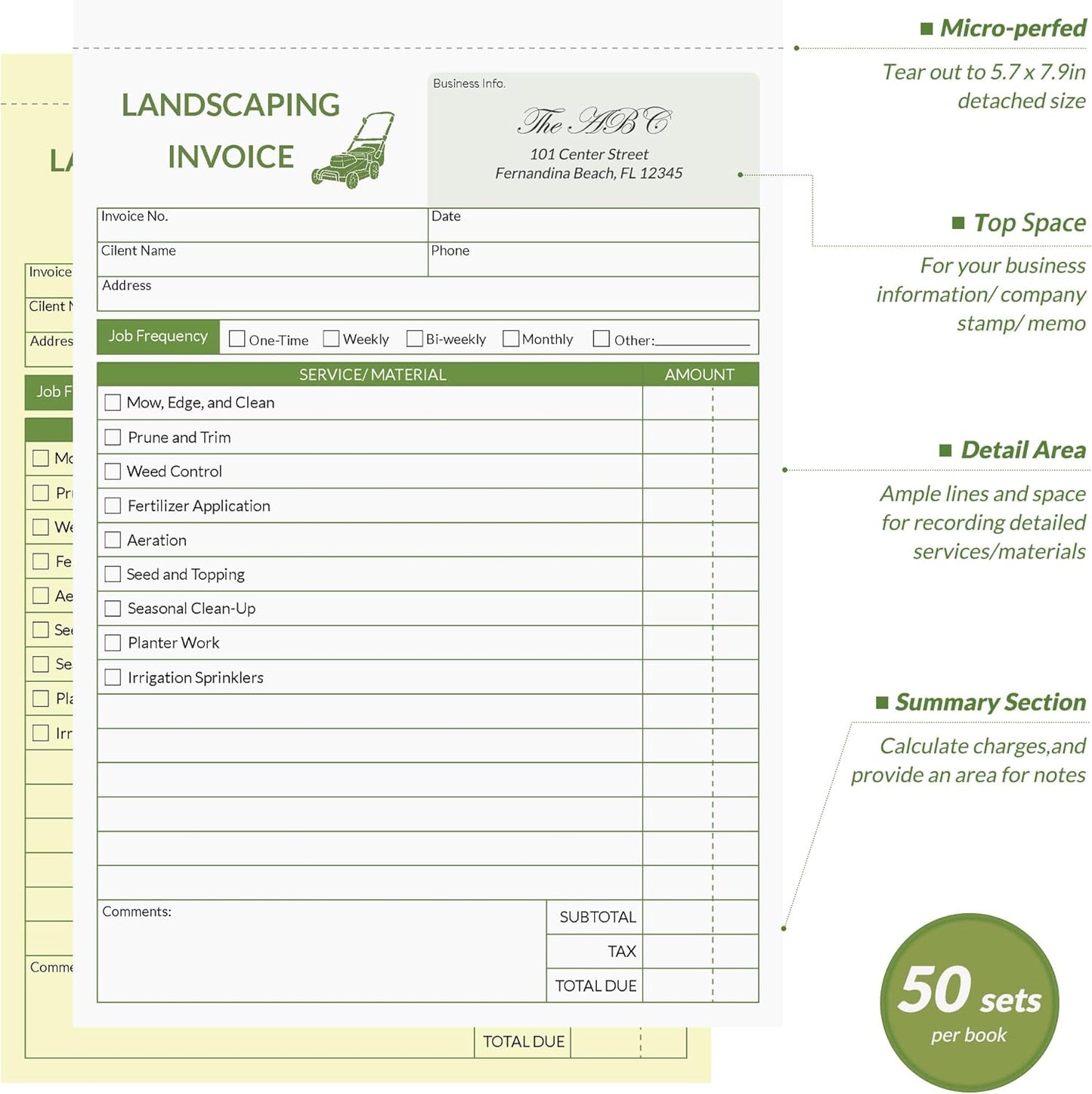 Professional Garden Invoice Receipt Book, Landscaping Invoice Book for Small Business - 5.7 X 8.3 in, 2-Part Carbonless Work Order Forms, 200 Sets (4 Books) - Lawn Care Equipment Accessories