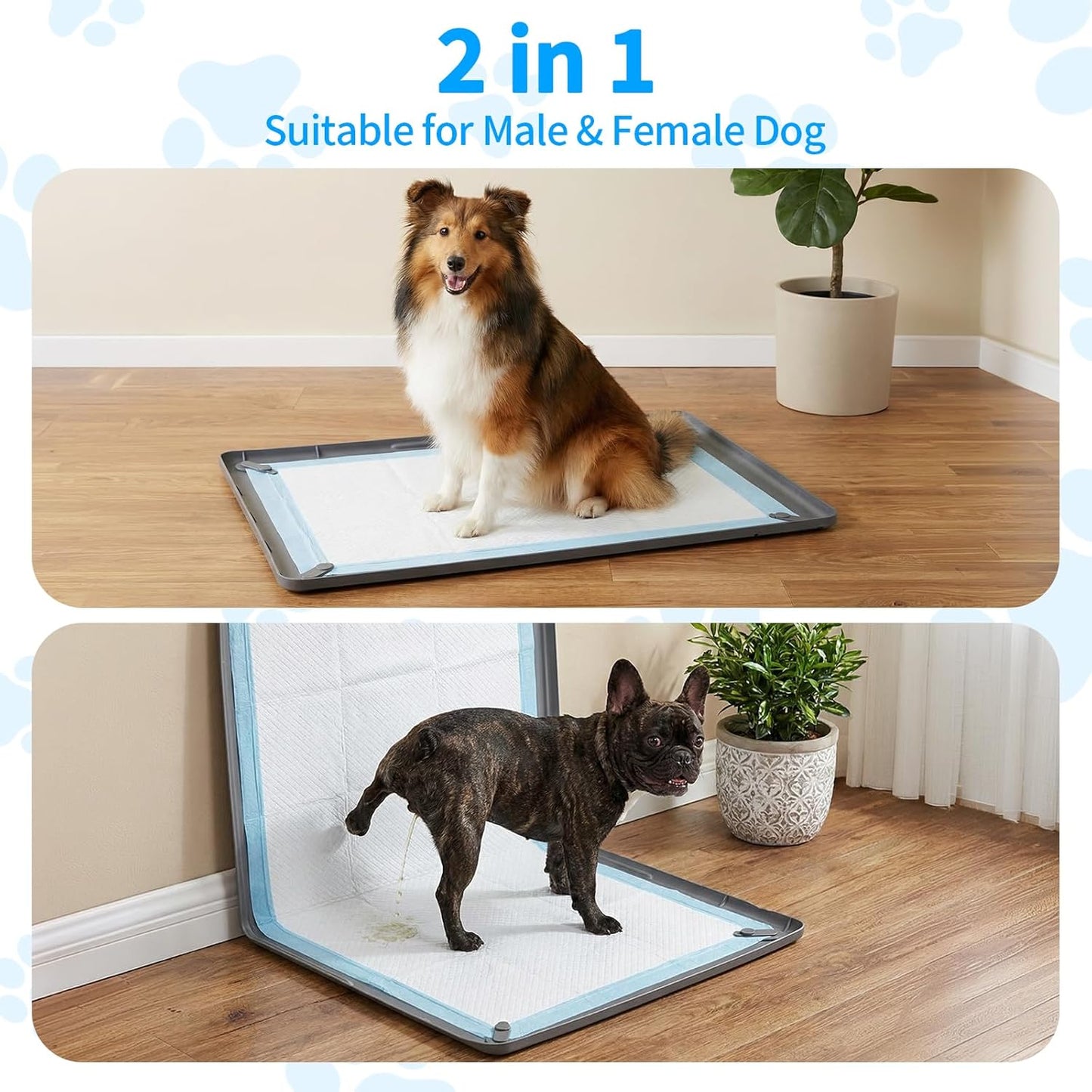 Homgaty Dog Pee Pad Holder with 4 Magnetic Corner Clips, Small 17.5x23.5 Inch Silicone Non-Slip Base Puppy Potty Training Tray, Leak-Proof Raised Edge for Home Indoor Floor Wall Protection