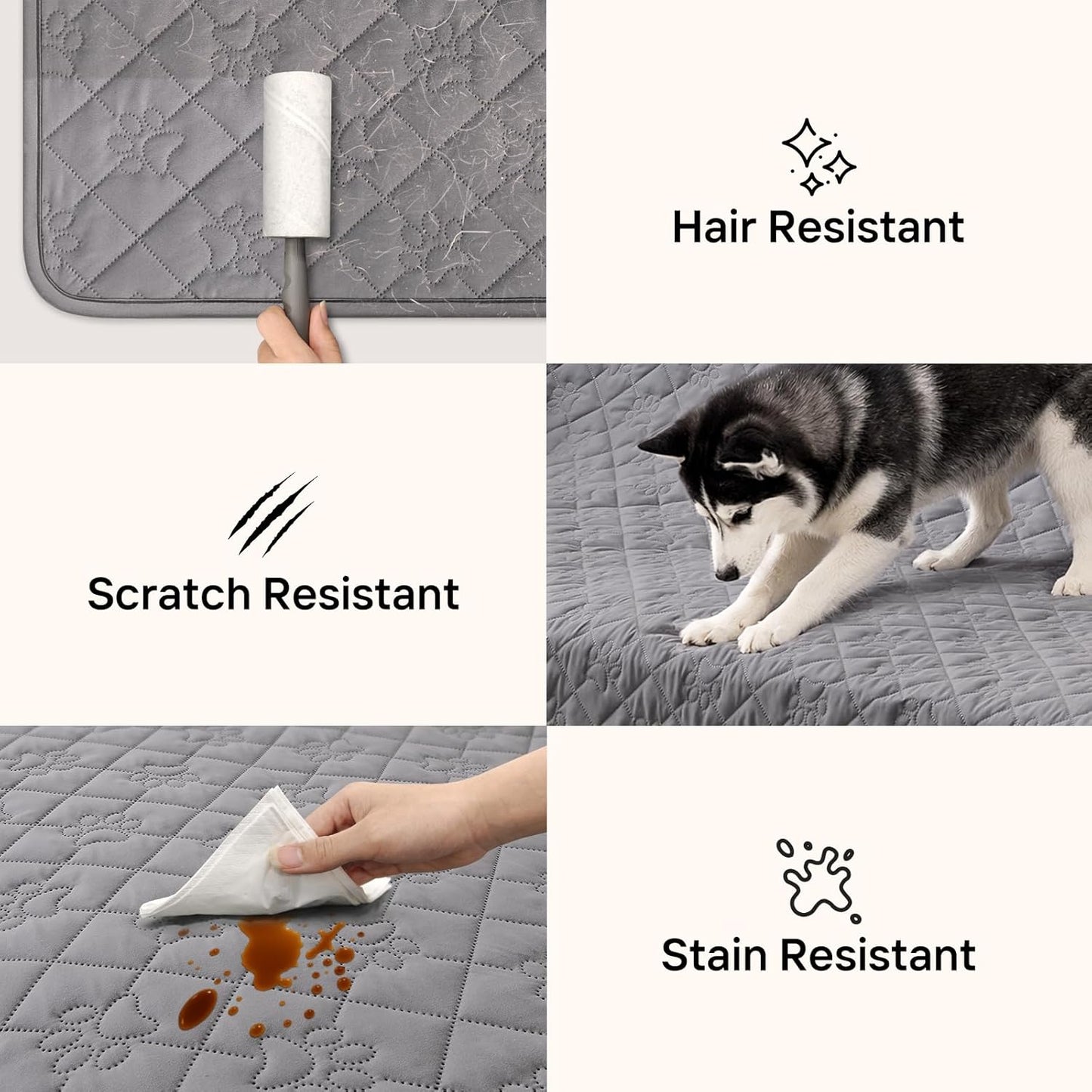 Waterproof Loveseat Couch Cover for Dogs, Paw Print Quilted Blanket for 2 Seat Sofa & Bed, Pet Hair Resistant, Pet-Friendly, Washable, Scratch Proof Furniture Protector, 32x53 inch, Grey