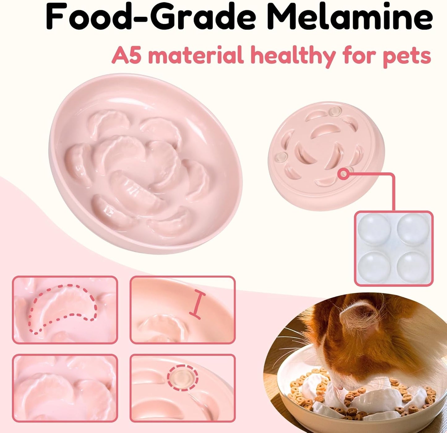 2 Pcs Cat Slow Feeder Bowl Set - Unbreakable Melamine Puzzle cat Bowl for Slow Eating - Cat Dish for Wet & Dry Food- Whisker Friendly & Dishwasher Safe & Non Slip Design (Pink + Green)