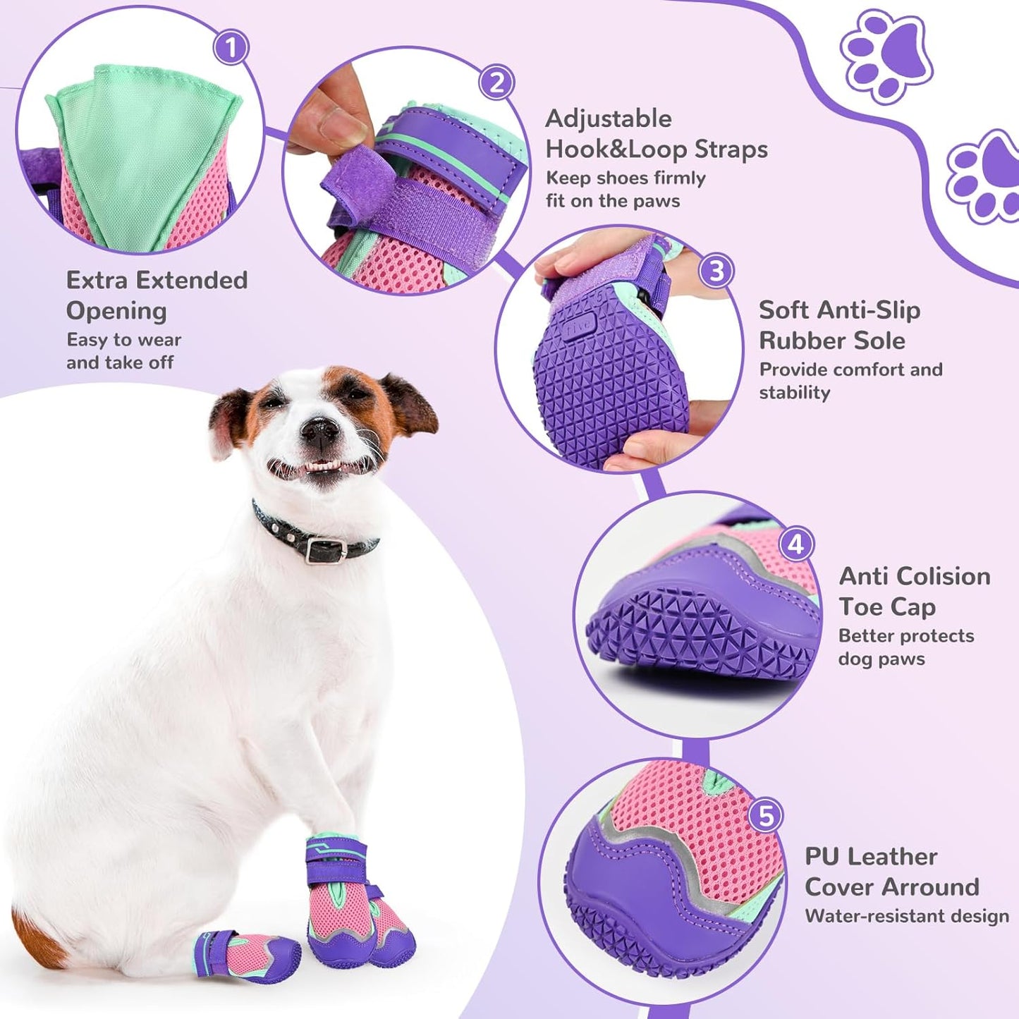 Dog Shoes for Hot Pavement, Breathable Mesh Medium Dog Booties for Large Medium Dogs, Non-Slip Outdoor Summer Dog Boots Paw Protectors for Walking Hiking Camping Hardfloors Size 5
