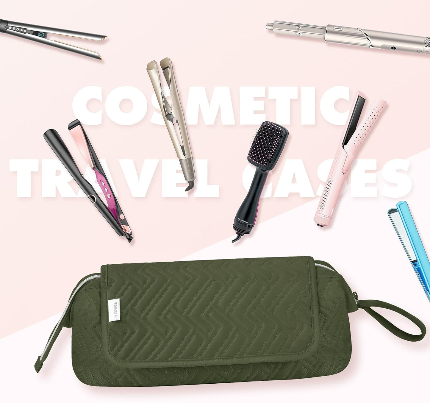 Leudes Hair Tools Travel Bag for Women Heat Resistant Mat for Travel Essentials Hot Tools Straighteners,Flat Irons,Curling Iron,Hot Air Brushes and Hair Dryer Organizer Bags 2 in 1 (Army GreenA)