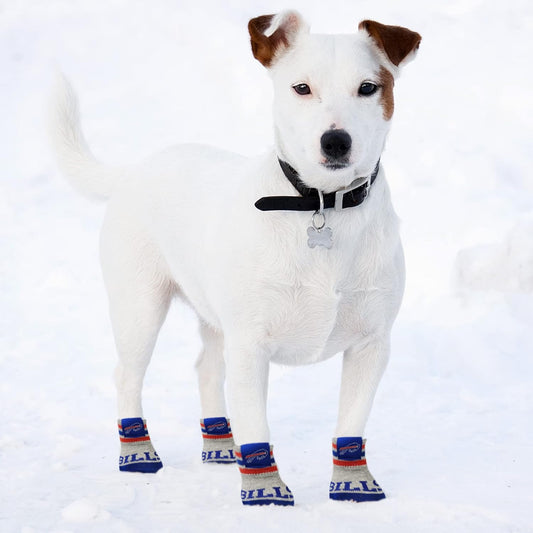 NFL Buffalo Bills Anti Slip Dog Socks with Elastic Ribbed Top, Size X-Small/Small. Indoor/Outdoor Socks, Best Dog Paw Protector, 2 Pairs, Cool Puppy Supplies with NFL Logo of Bills Football Team