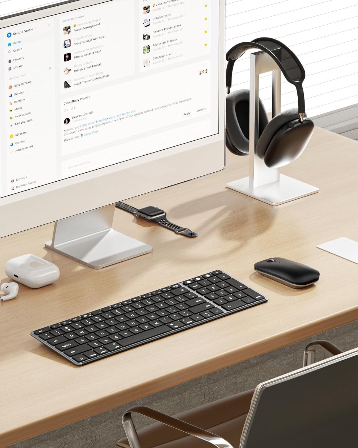 seenda Bluetooth Keyboard and Mouse Combo for Mac, SKM64-2 Rechargeable Slim Wireless Keyboard Mouse Compact, 3 Multi-Device Connection, Compatible for Mac, MacBook Pro/Air, iPad, Black Gray