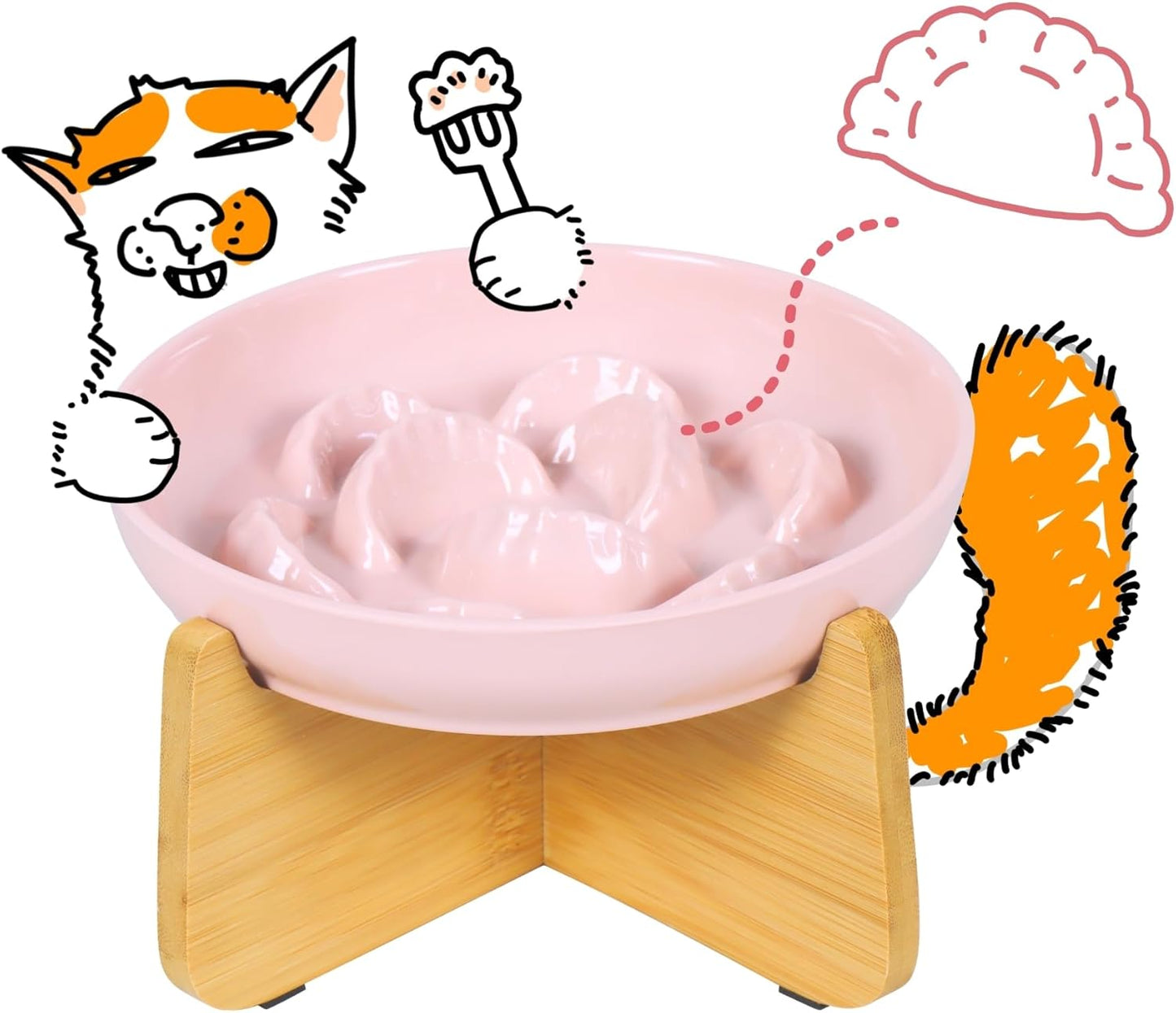 Slow Feeder Cat Bowl with Stand - Unbreakable Elevated Slow Feeder Bowl for Cats - Melamine Puzzle Raised Cat Food Bowl - Whisker Friendly & Wet & Dry Food- Dishwasher Safe & Non Slip (Pink