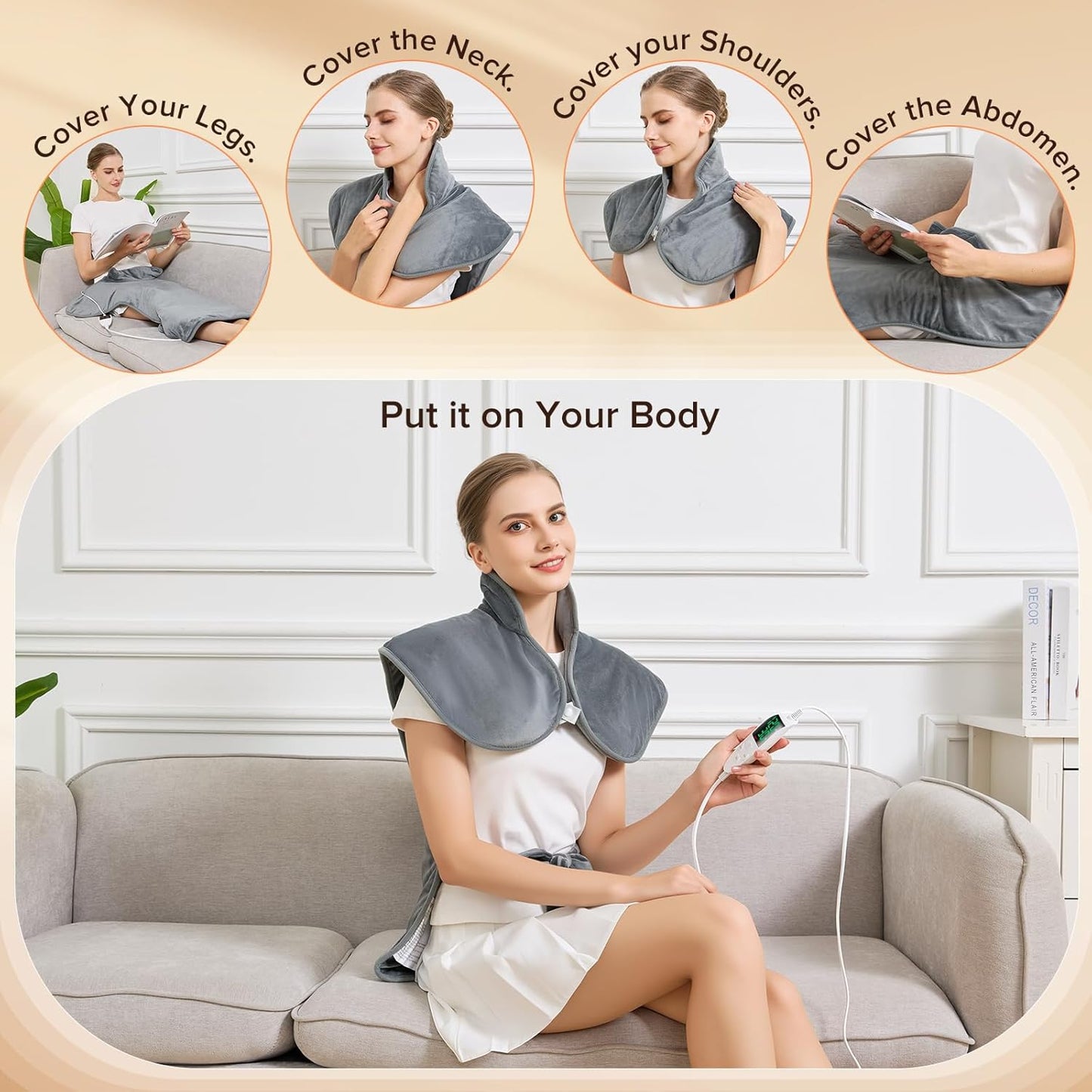Electric Weighted Heating Pad for Neck Back Shoulder Pain Relief, Birthday Gifts for Women Men Mom Dad Elderly, 25"x37" Large Full Body Heating Pad for Menstrual Cramps - 5 Heat Levels/Auto Shut-Off