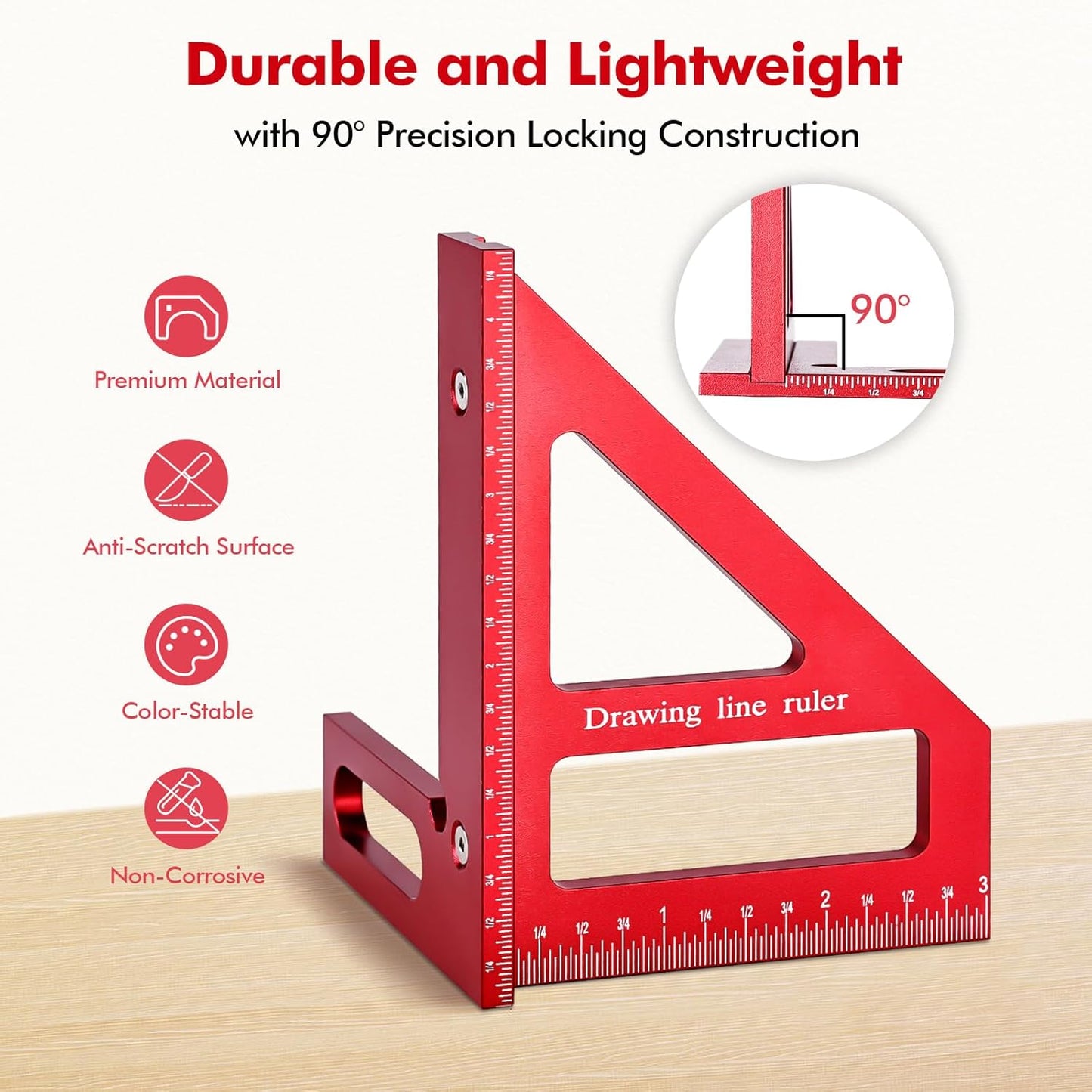 Mini 3D Multi-Angle Measuring Ruler, Precision Imperial 45/90 Degree Carpenter Square, Aluminum Alloy Miter Triangle Ruler and 3D Measuring Tool for Woodworking & Layout