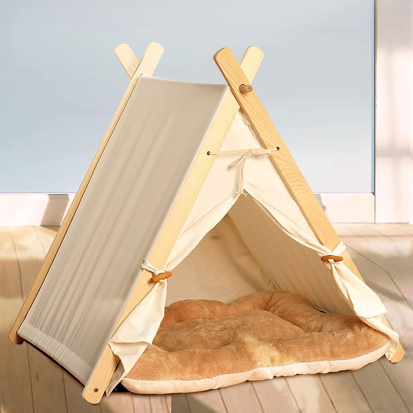 Cat Bed for Indoor Cats Calming Down Pet Bed Plush Dog Bed for Cat Kitten Small Dog Puppy with Covered Ceiling Small Dog Bed & Cat Bed Cozy Puppy Bed and Cat Beds,Brown,60 * 55 * 63cm