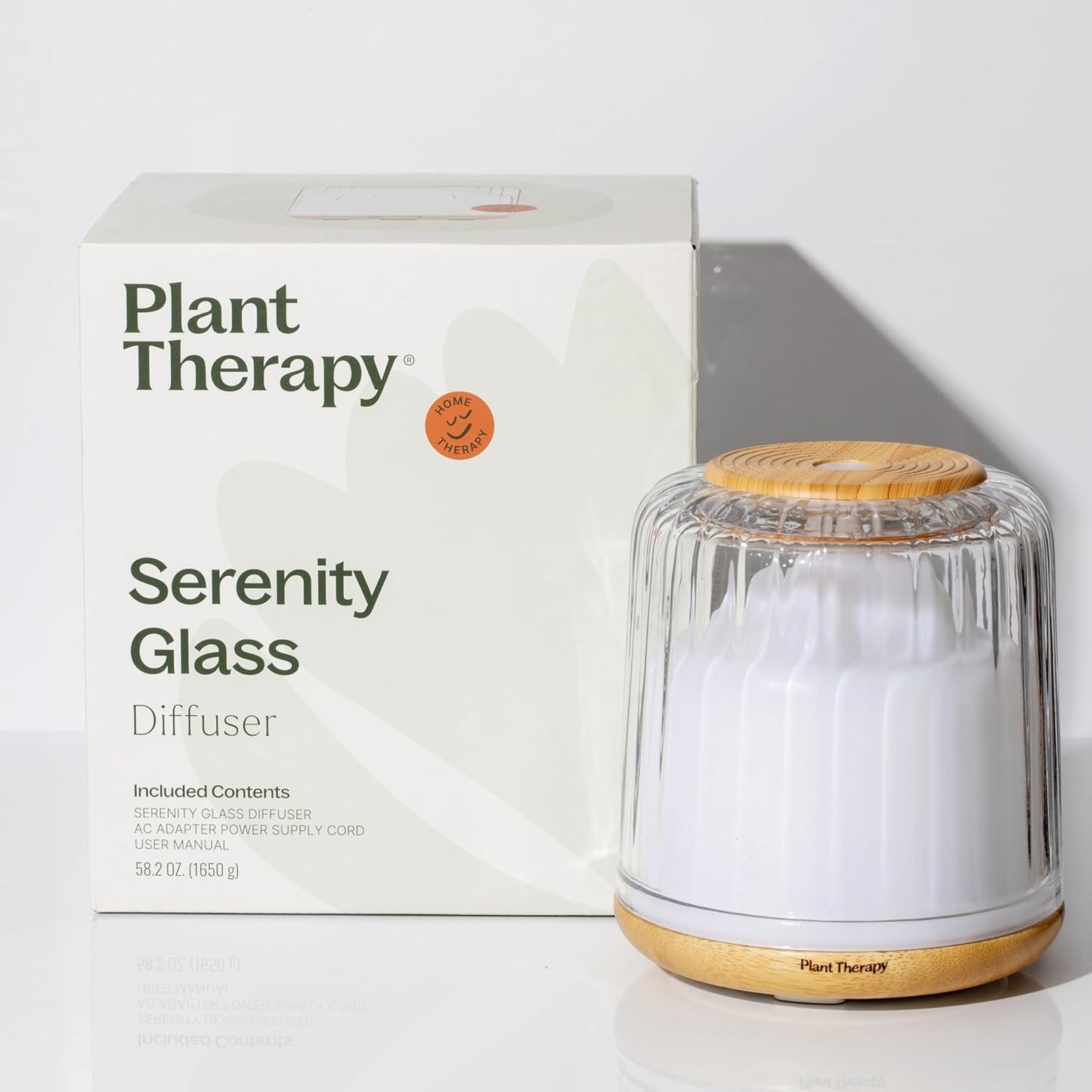 Plant Therapy Serenity Glass Diffuser, Elegant Glass Cover, Intermittent & Continuous Mist, Multiple Light Settings, Essential Oil Diffuser, 250 Square Feet Coverage