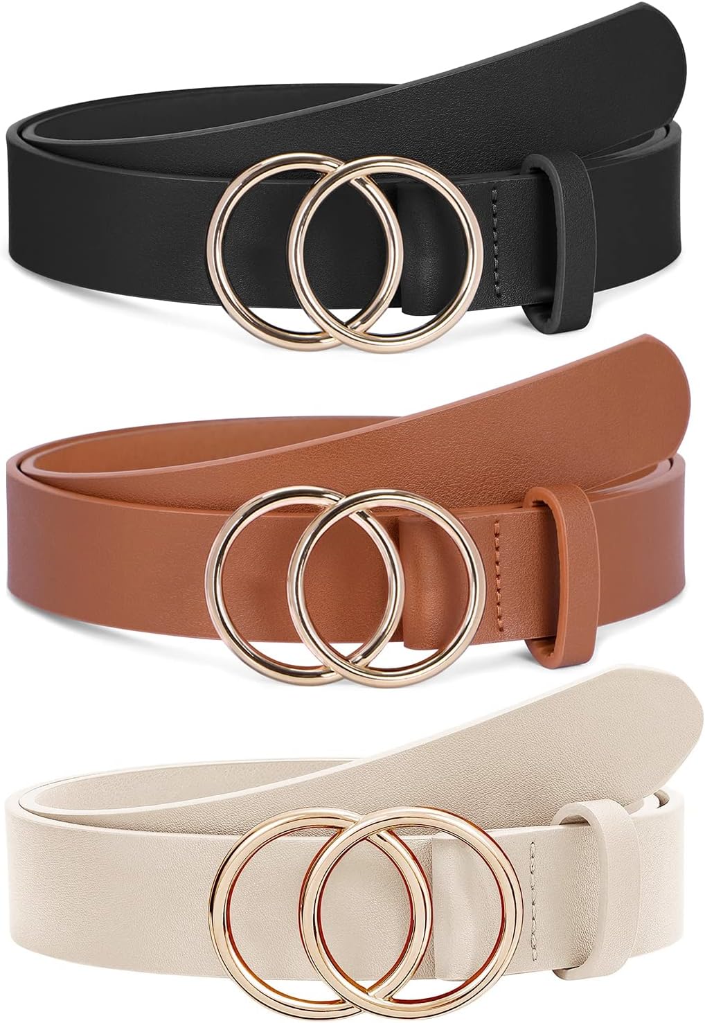 XZQTIVE 3 Packs Women's Leather Belts For Jeans Dresses Pants Fashion Ladies Waist Belt with Gold Buckle