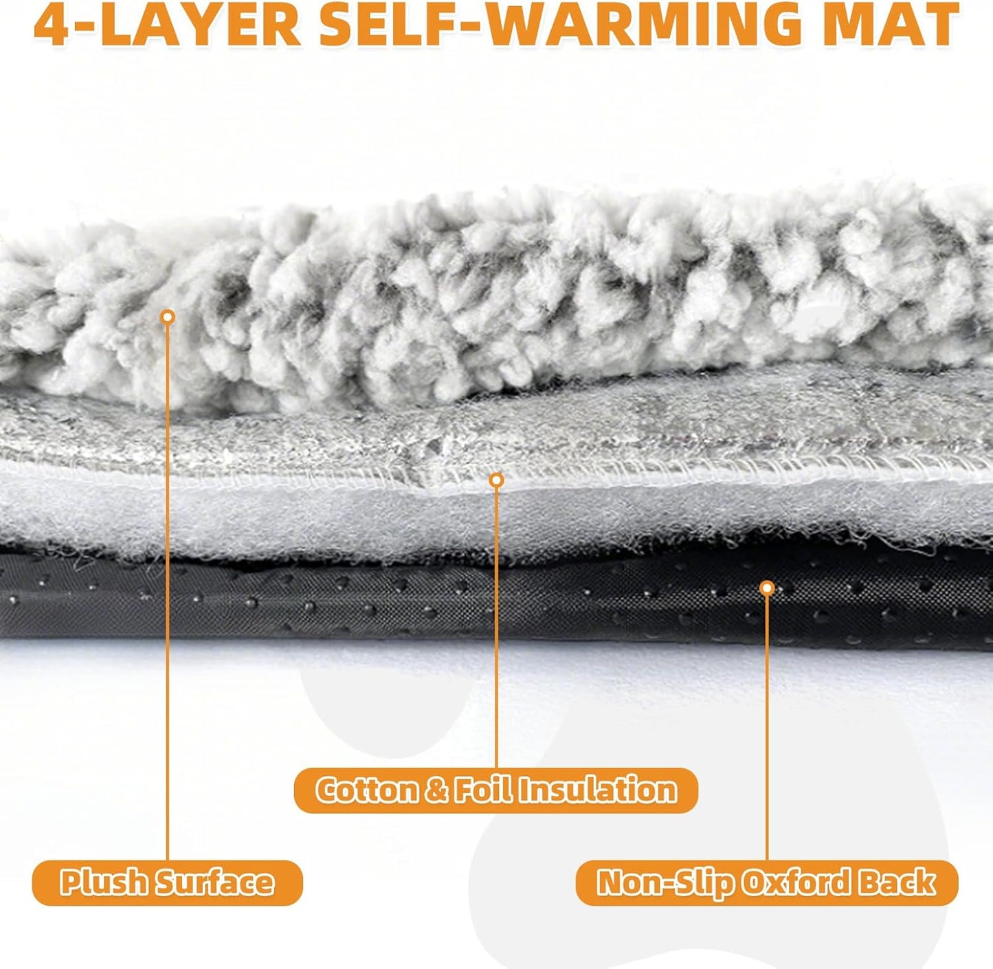 KOOLTAIL Self Warming Cat Bed, 4 Pack 16*20in Plush Extra Warm Self Heating Pet Pad for Crate, Floor, Indoor Outdoor, Non-Slip Upgraded Thermal Foil Puppy Kitten Mat with Removable Washable Cover,Grey