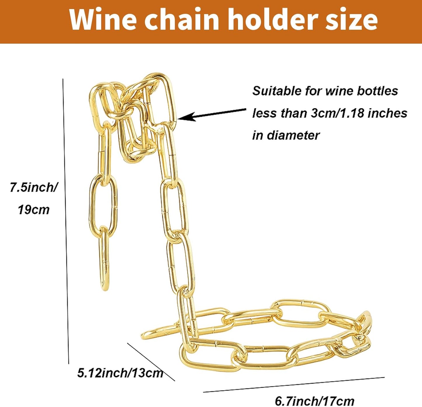 TBWHL Novelty Magic Wine Bottle Holder Floating Steel Link Chain Wine Bottle Rack/Holder - Holds Bottles in The Air, Unique Levitating Wine Bottle Stand for Home Bar, Kitchen, or Party Deco（Gold）