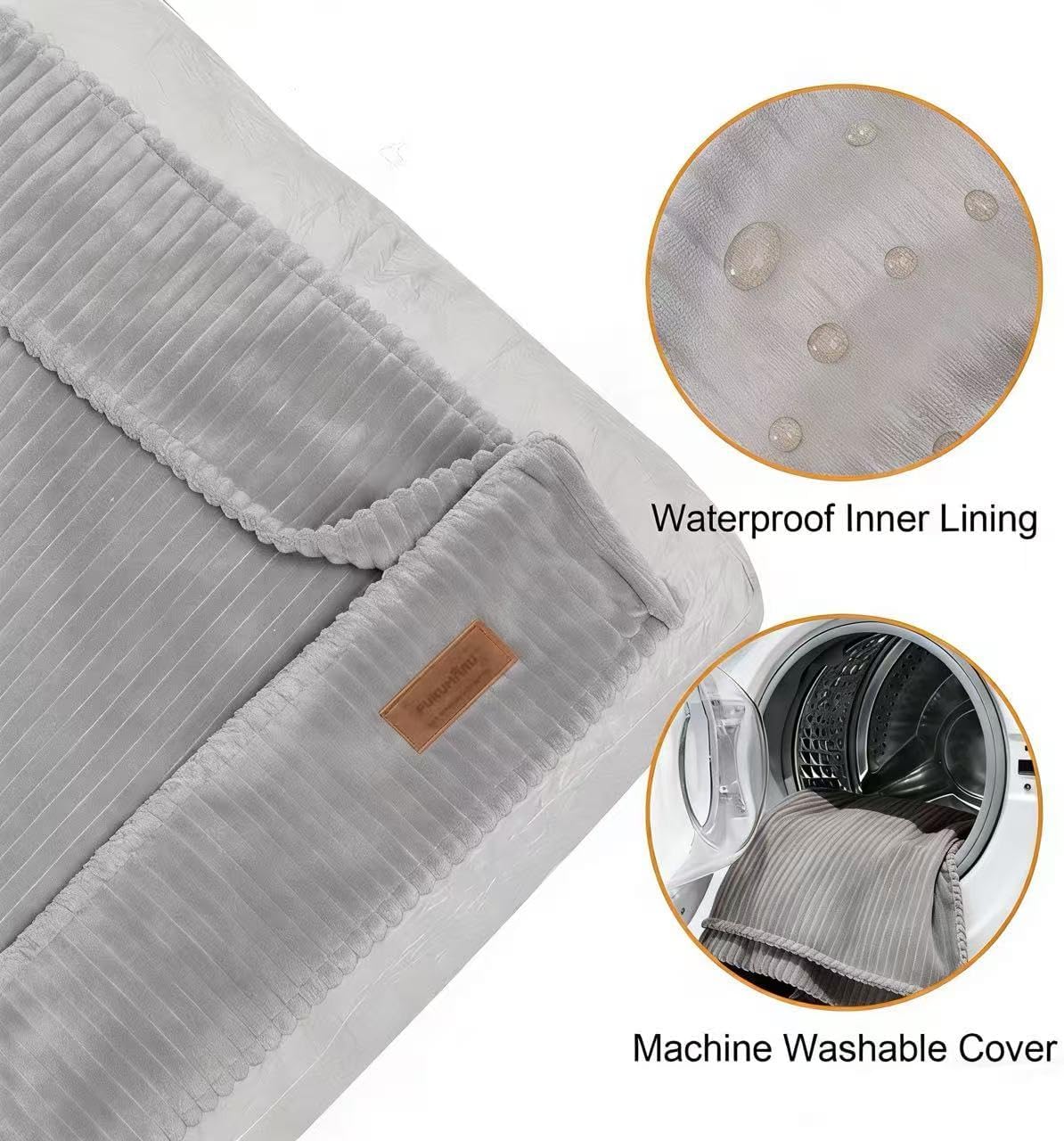 FUKUMARU 5.5-Inch Thick Dog Bed Mat, Washable Cat Bed with Waterproof Lining, Orthopedic Dog Beds for Senior Dogs, Cozy Flat Dog Kennel Bed for Crate, Non-Slip Pet Pillow Bed, Grey
