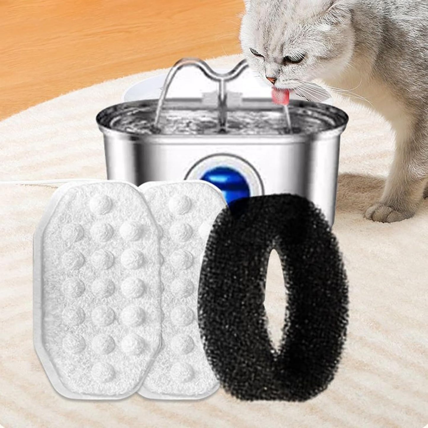 Pet Water Fountain Filters, Quiet Precise Filtration Replacement, Cat and Dog Water Purifier for Kittens, Sturdy Carbon Fiber Design, Pet Hydration Accessory with Easy Swap, Indoor Outdoor Daily Main