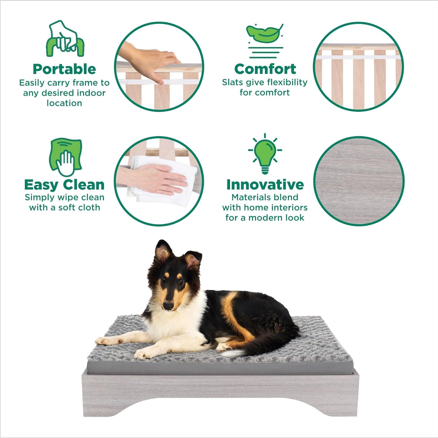 FurHaven Elevated Dog Bed for Medium Dogs, Mid-Century Modern Style with Flexible Slats & Non-Slip Pads for Comfort & Airflow, Easy Assembly, Raised Pet Bed, Medium, Light Gray