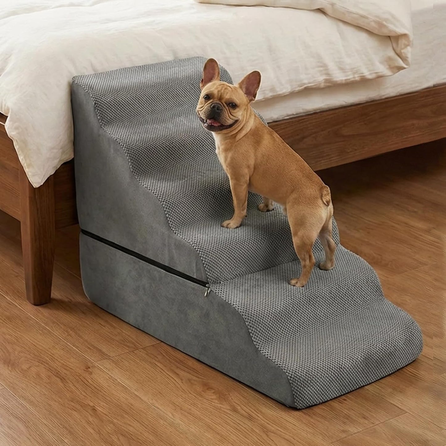 Dog Stairs for High Beds 30 inches Tall for Small Dogs, Pet Steps for High Bed up to 30-36 Inch, Lightweight Foam Dog Ramp for Old Cats, No Assembly Required, Grey