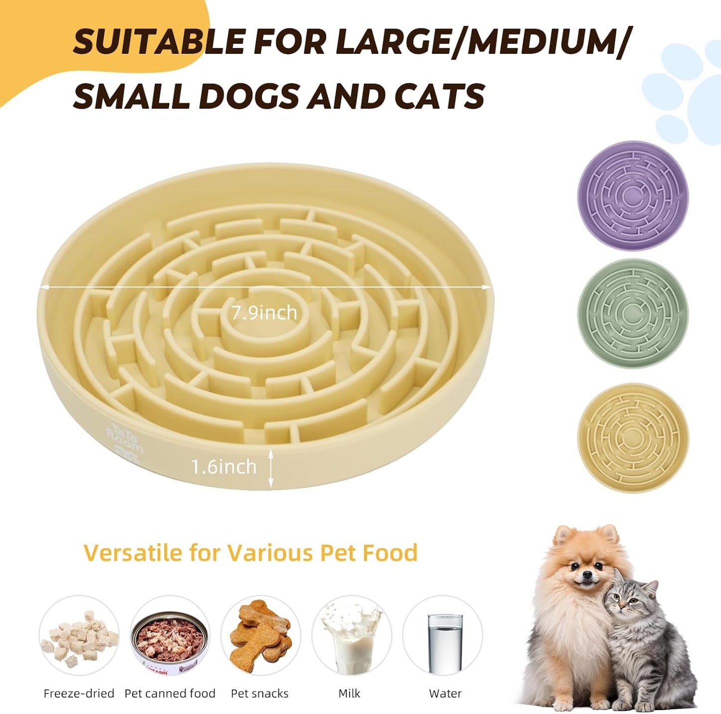 Silicone Maze Slow Feeder Bowl for Dogs and Cats, Non-Slip Puzzle Pet Dish with Food Dispersion, Easy Clean Interactive Bowl（Beige）
