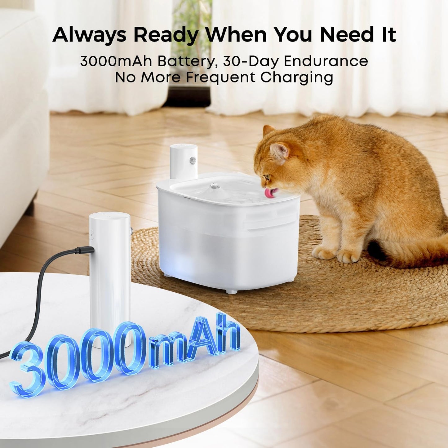 Wireless Cat Water Fountain, Automatic Sensor-Activated Water Dispenser,88oz / 2.6L Rechargeable Battery Operated Cordless Pet Water Fountain for Cats Indoor with Motion Sensor, Ultra Quiet Pump