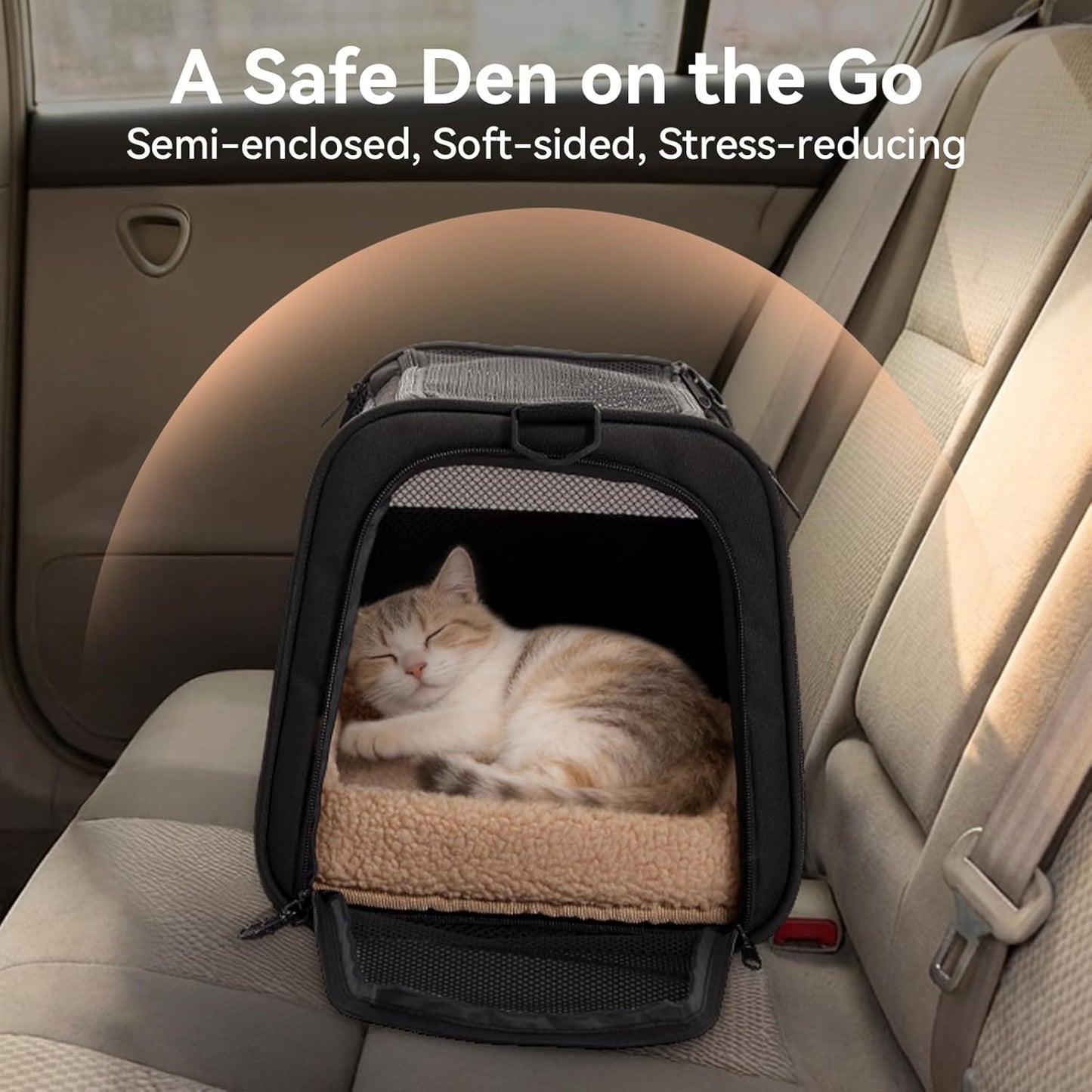 PETSFIT Soft-Sided Cat Carrier with Patented Safety Buckles, Lockable Zippers & Safety Tether,Escape-Resistant Travel Pet Carrier for Car Rides & Vet Visits, Airline Approved Under-Seat, Up to 12 lbs