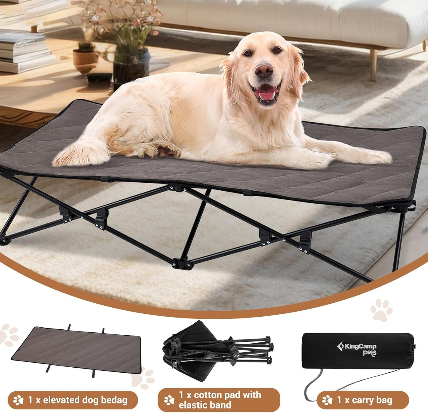 KingCamp Elevated Dog Bed for XL Dogs, Outdoor Raised Cooling Pet Cot Bed with Washable Breathable Mesh & No-Slip Feet Perfect for Camping, Backyard, Indoor Use (XL, Black)