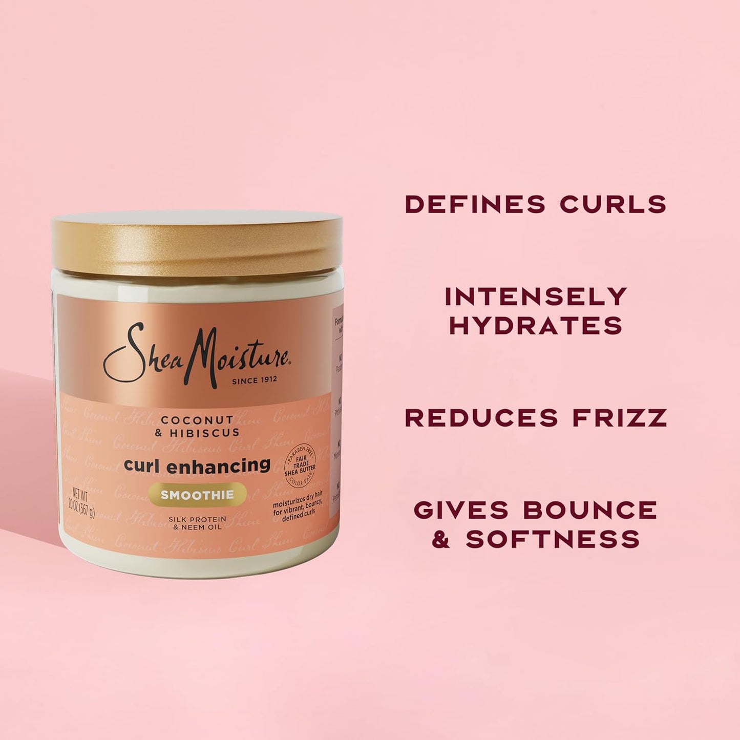SheaMoisture Curl Enhancing Smoothie Hair Cream Coconut and Hibiscus for Thick, Curly Hair Sulfate Free and Paraben Free Curl Cream 20 oz