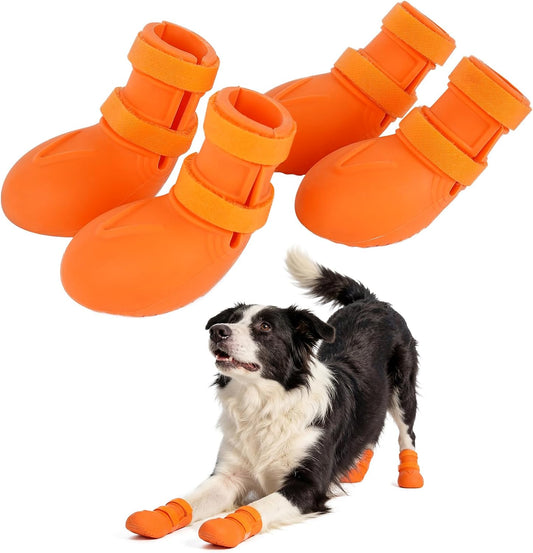 Dog Boots for Rainy Day, Hot Pavement, Non-Slip Waterproof Dog Boots & Paw Protectors, Easy to Clean Dog Shoes for Small Medium Large Dogs (Orange XXL)