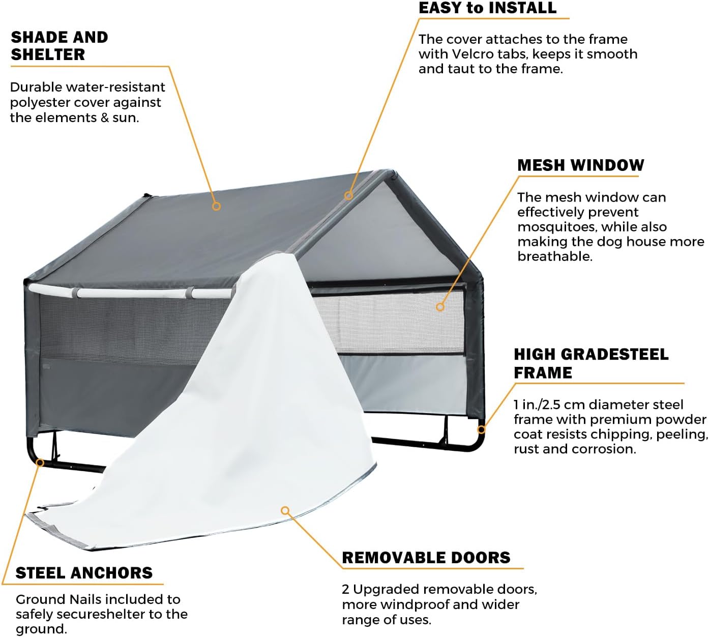 XLarge Outdoor Dog House 4'x4'x3.2' for Large Dogs, Animal Shelter with Doors and Mesh Window, Outside Sun Rain Canopy Pet House for Dogs, Cats, Small Animals and Livestock