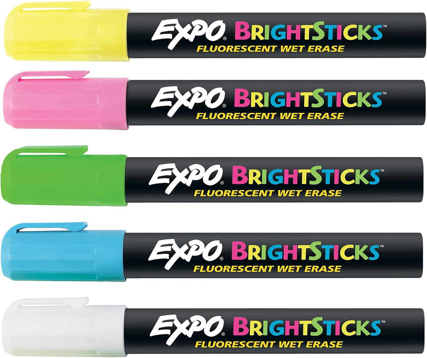 EXPO Bright Sticks, Wet Erase Fluorescent Markers, Bullet Tip, 5 Count - Whiteboard, Calendar, Organization, Teacher Supplies