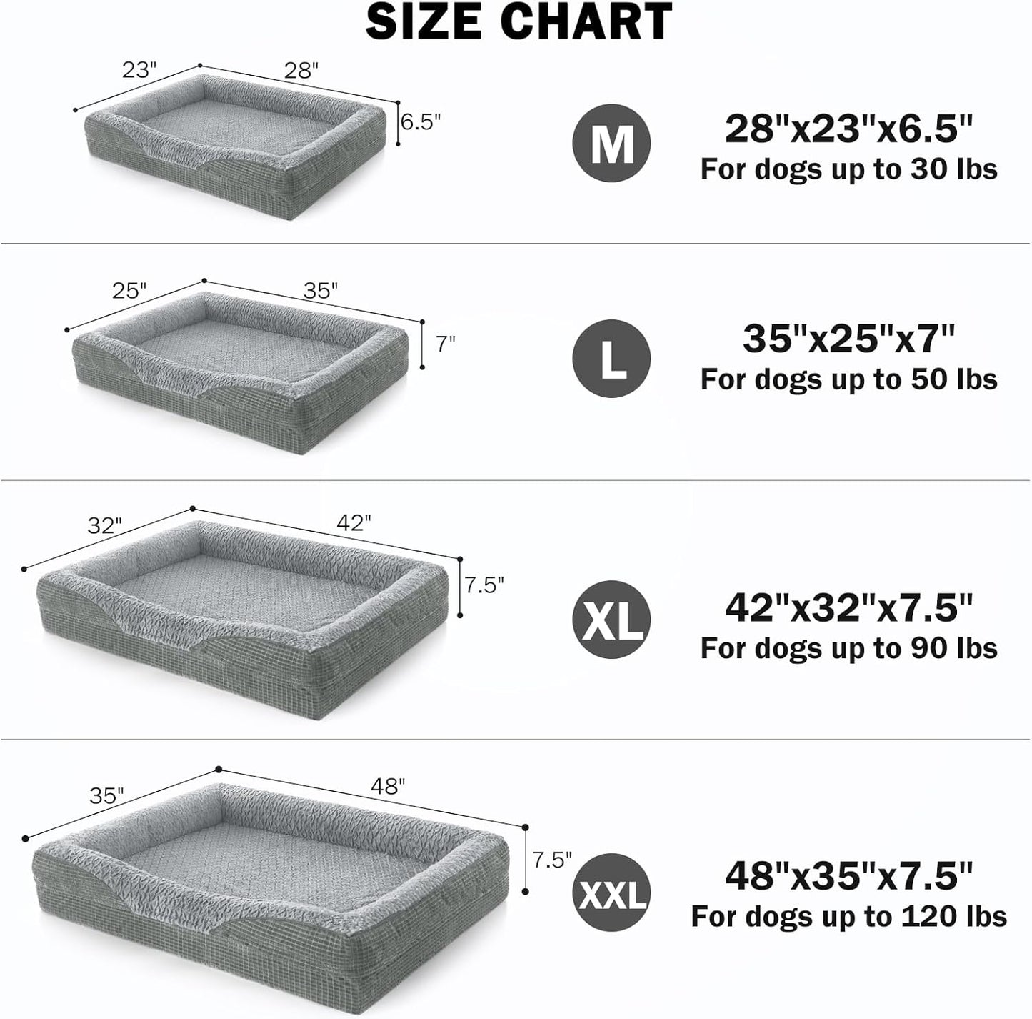 INVENHO Orthopedic Dog Beds Large Sized, XL Washable Egg-Crate Memory Foam Dog Couch Bed with Washable Removable Cover, Waterproof Lining and Nonskid Bottom
