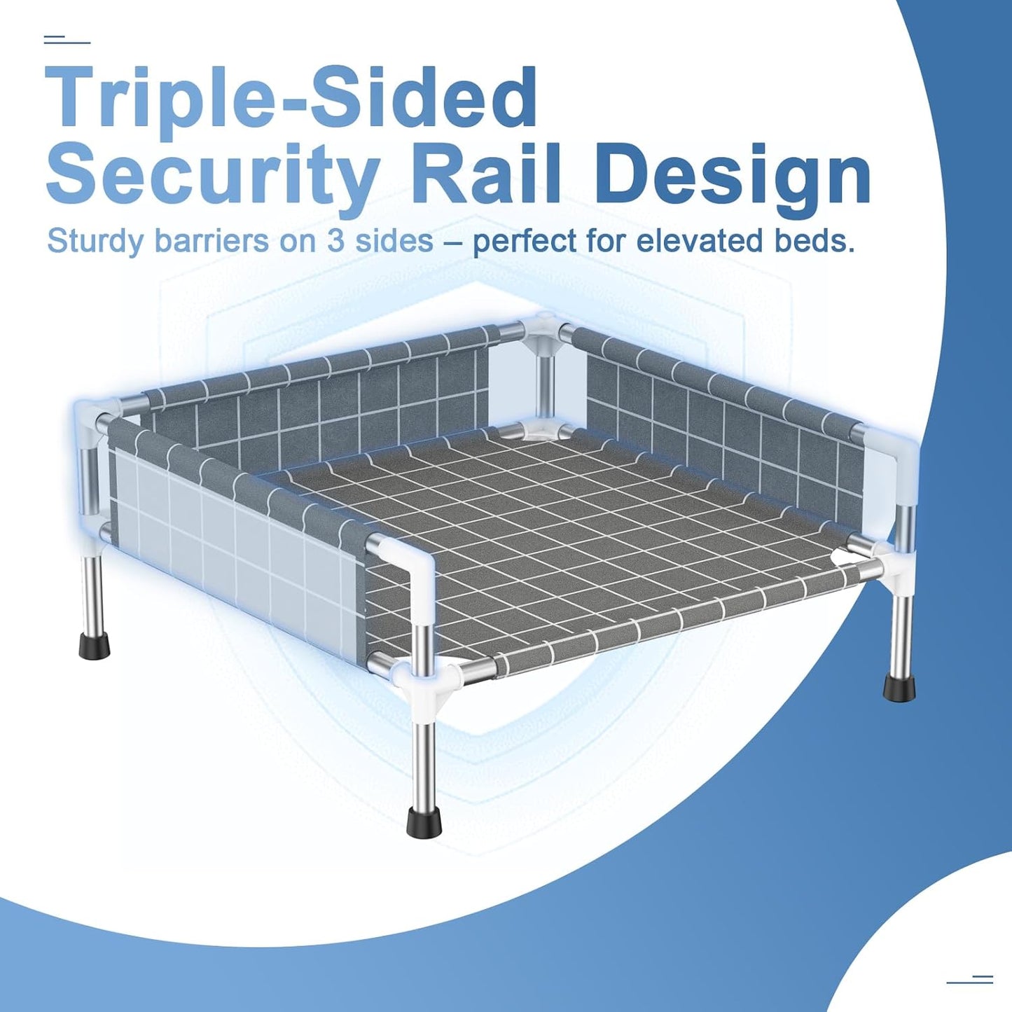 Elevated Dog Bed with 3-Sided Fence - Raised Pet Bed with Non-Slip Feet, Durable Elevated Couch for Small Dogs, Indoor/Outdoor Use with Easy-Clean Fabric