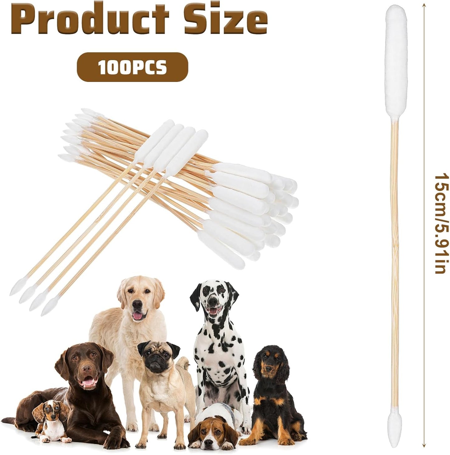 100 Pcs Double Sided Dog Ear Swabs Long Cotton Swabs Tips Cat Dog Ear Cleaner Long Cotton Swab Double Tip Soft Cottons Swab Ears Cleaning for Dogs' Ears Pet Grooming Bathroom Travel Use