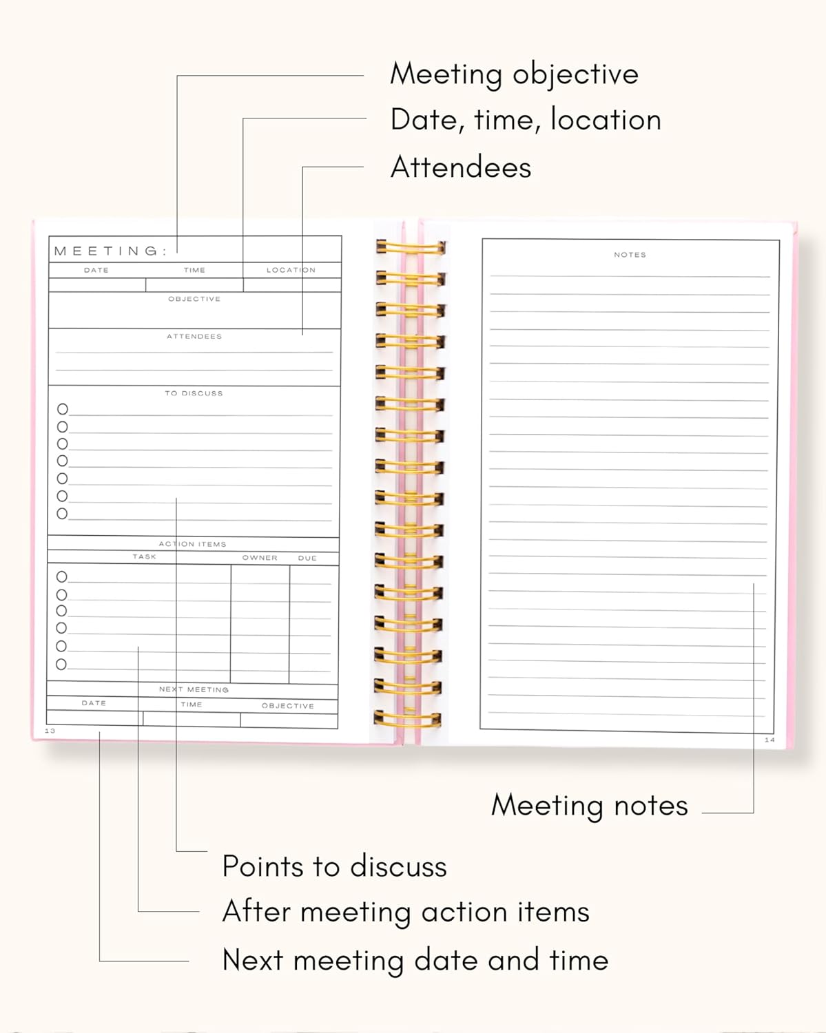 Lamare Meeting Notebook for Work Organization – Perfect Work Notebook for Note Taking, Meeting Planner and Office Supplies for Men & Women