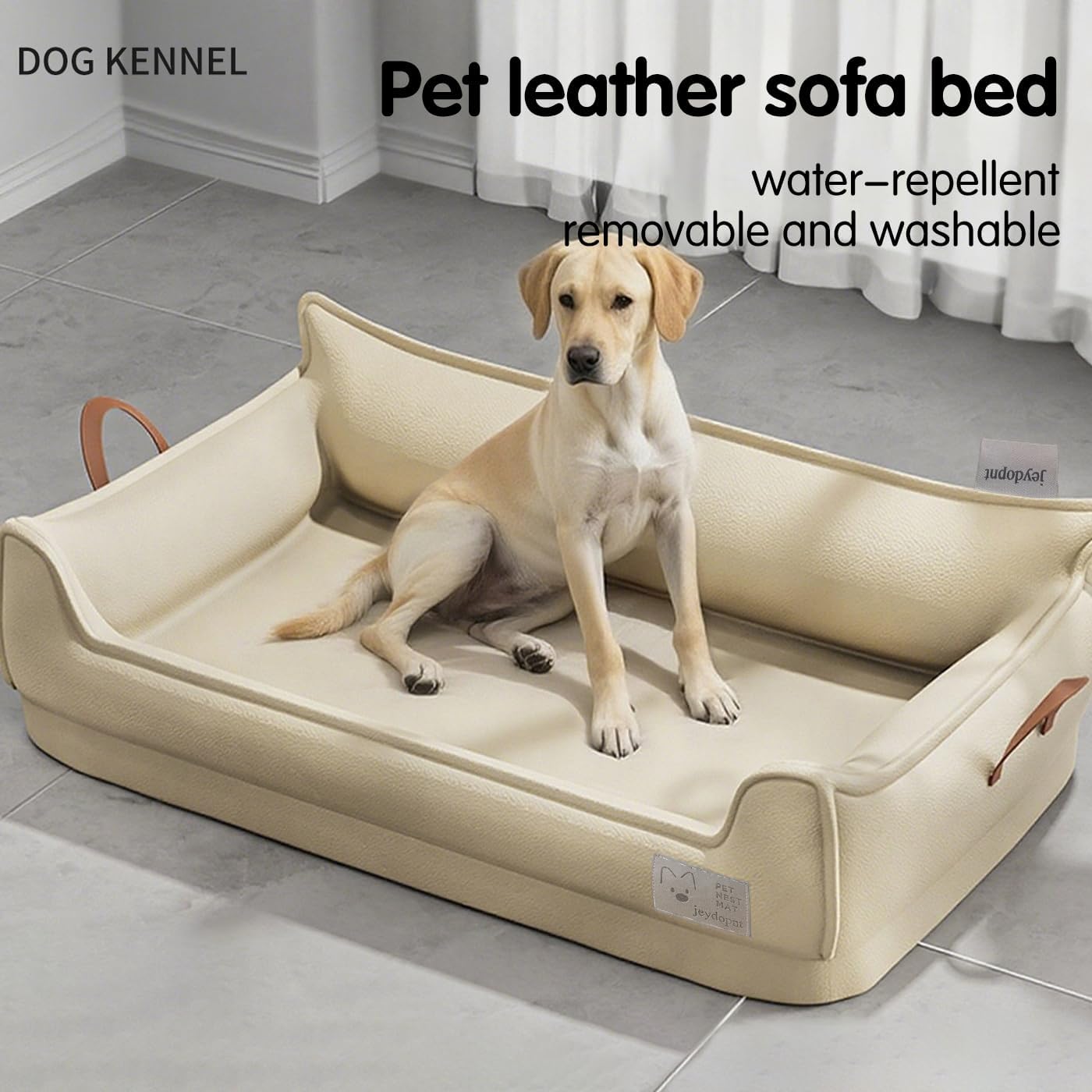 Removable Orthopedic Dog Beds for Large Dogs, Leather Memory Foam Dog Sofa Bed, Waterproof Durable Dogs Bed Couch with Non Skid Bottom for All Pet Sizes (Beige, Large)