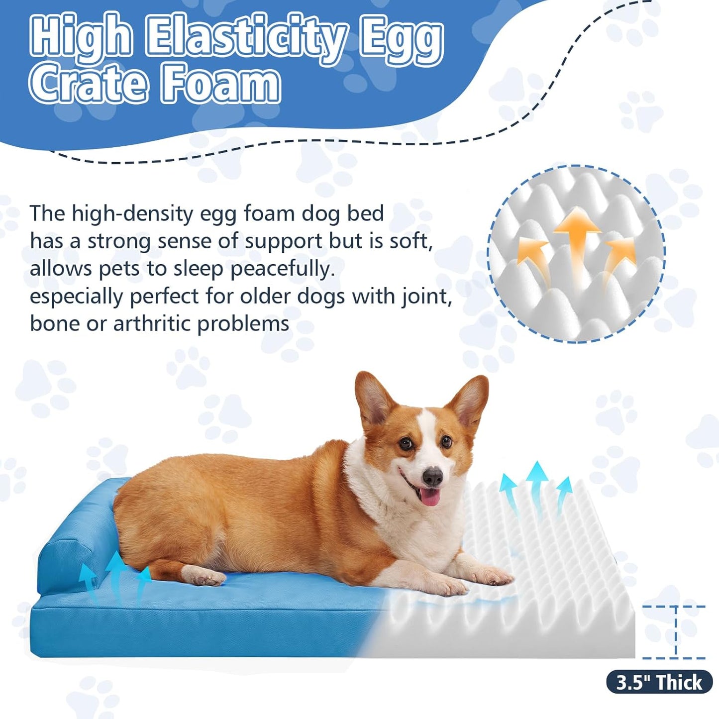 Indestructible Pet Couch Sofa - Orthopedic Memory Foam Dog Bed, Waterproof Washable Cover with Non-Slip Bottom & Durable Support for Medium Large Dogs, 42" x 30" Blue