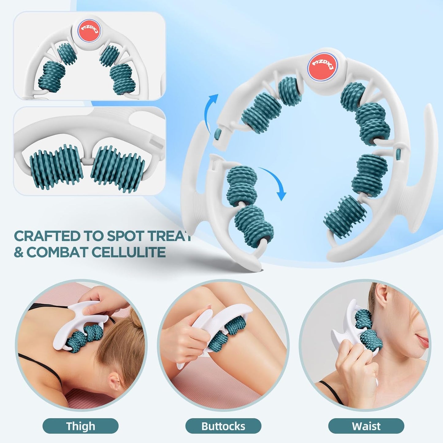 Cellulite Massage Tool - Lymphatic Drainage Massager - Muscle Roller, Deep Fascia Massage, Dimpled Skin Removal, Legs/Thighs/Buttocks, Anti-Cellulite Roller, Smooth Skin, Pain Relief (Green)