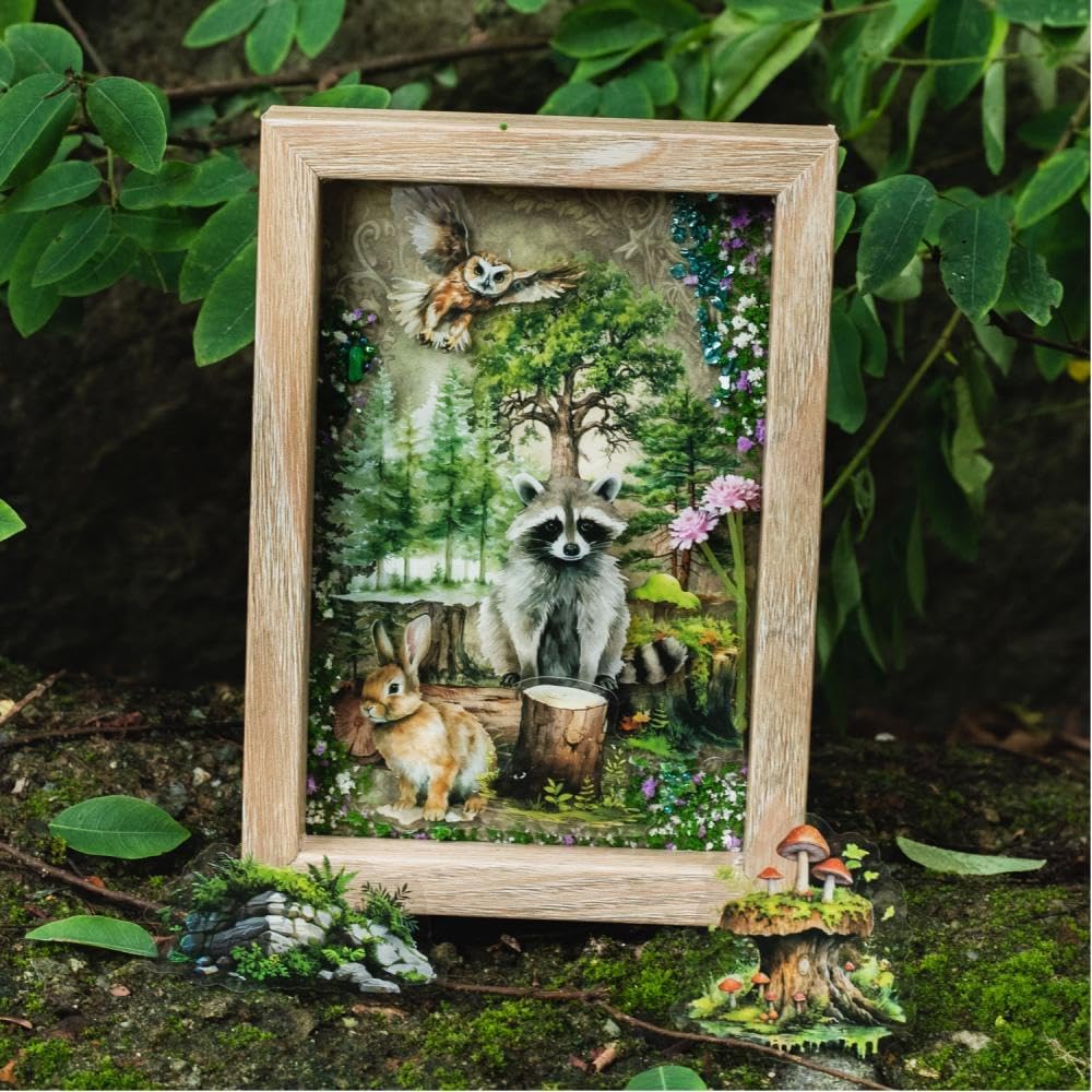 Dwpetzo 150Pcs PET Forest Landscape Stickers for Journaling and Scrapbooking, 6 Themes with Pine Trees Woodland Animals Wooden Stumps Moss Nature Scene Stickers for Junk Journal Supplies, Collage