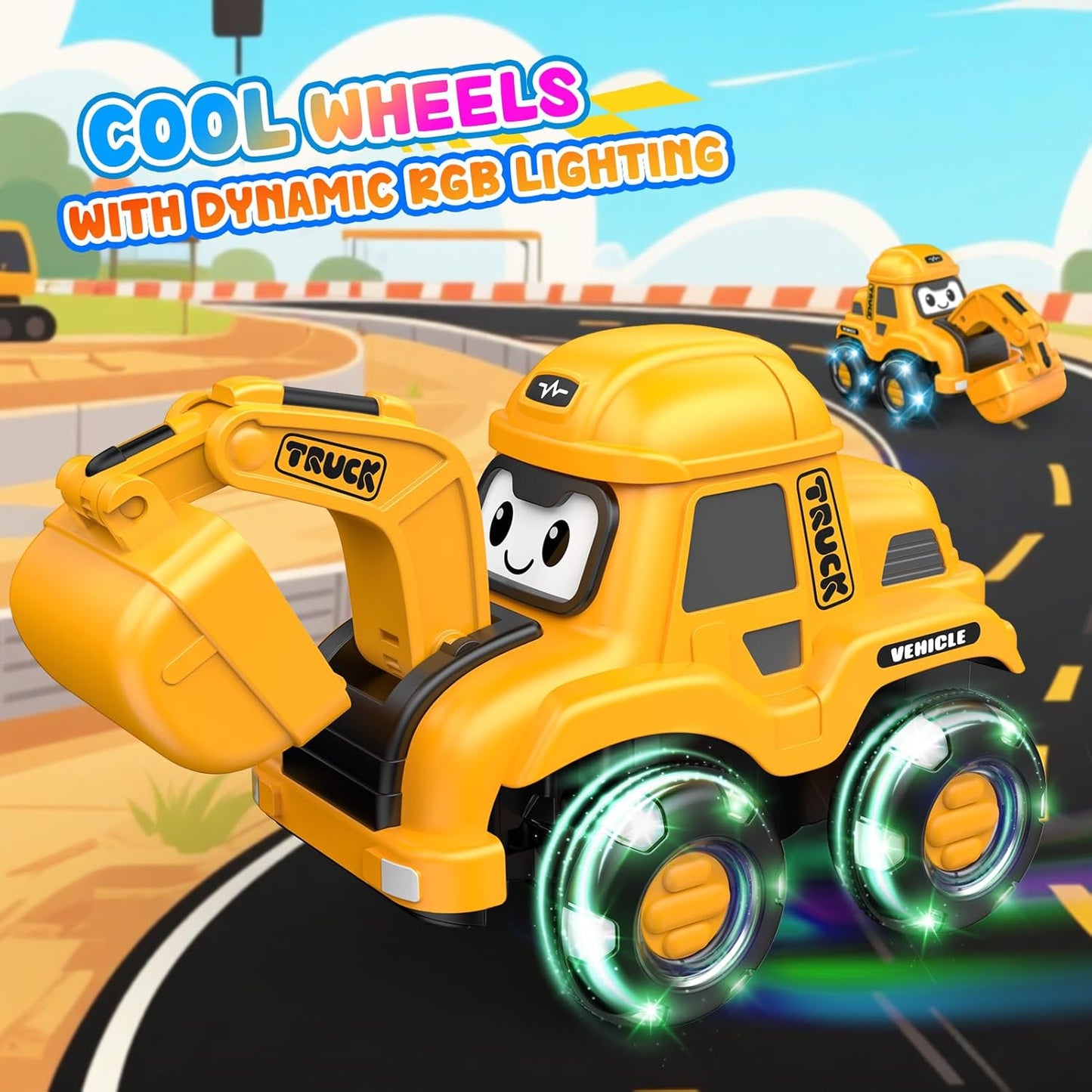 Toddler Toys Remote Control Car with Flashing Light Wheels & USB Rechargeable Construction Toys Excavator Truck for Toddlers Aged 2 3 4 5 6,Easter Basket Stuffers Gifts for Toddler Boys Girls