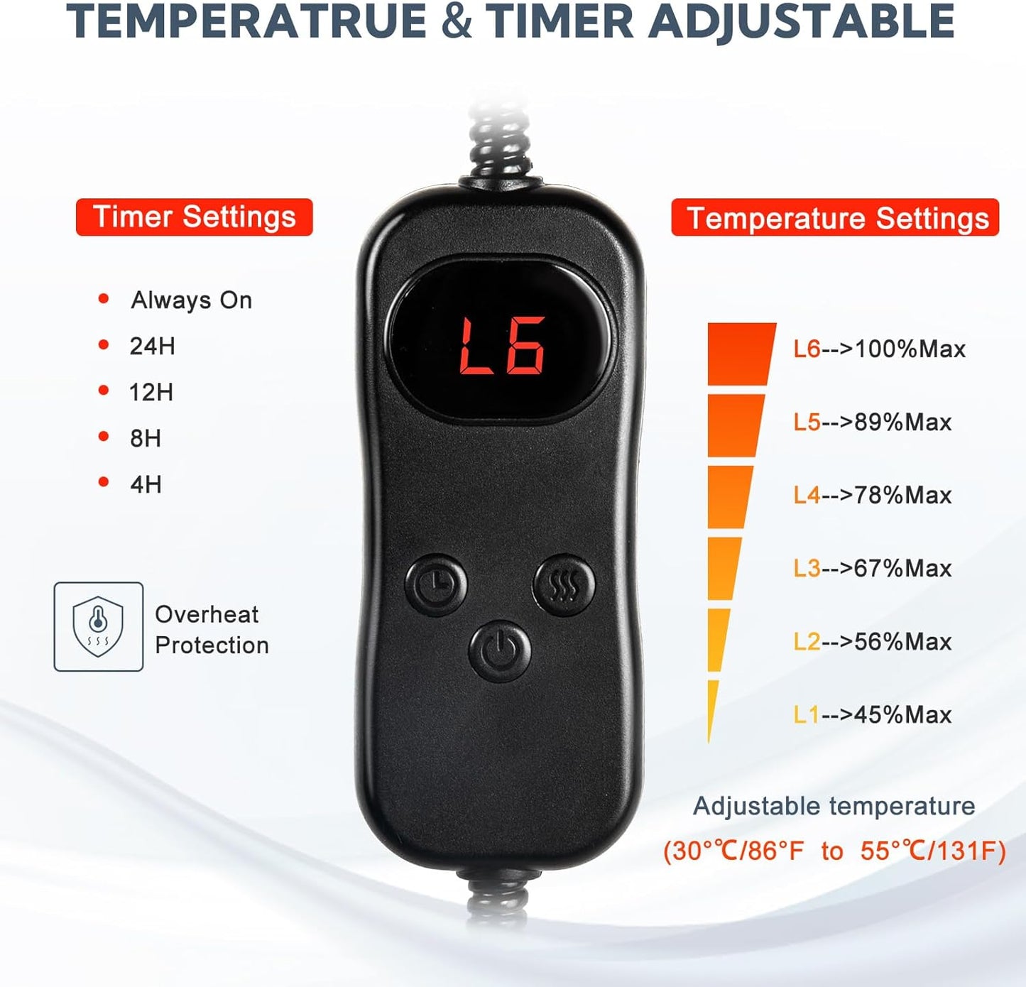 Dog Heating Pad, Pet Heating Pad 35X24, Adjustable Temperature Dog Cat, Waterproof, Timer Control, Chew Resistant Cord