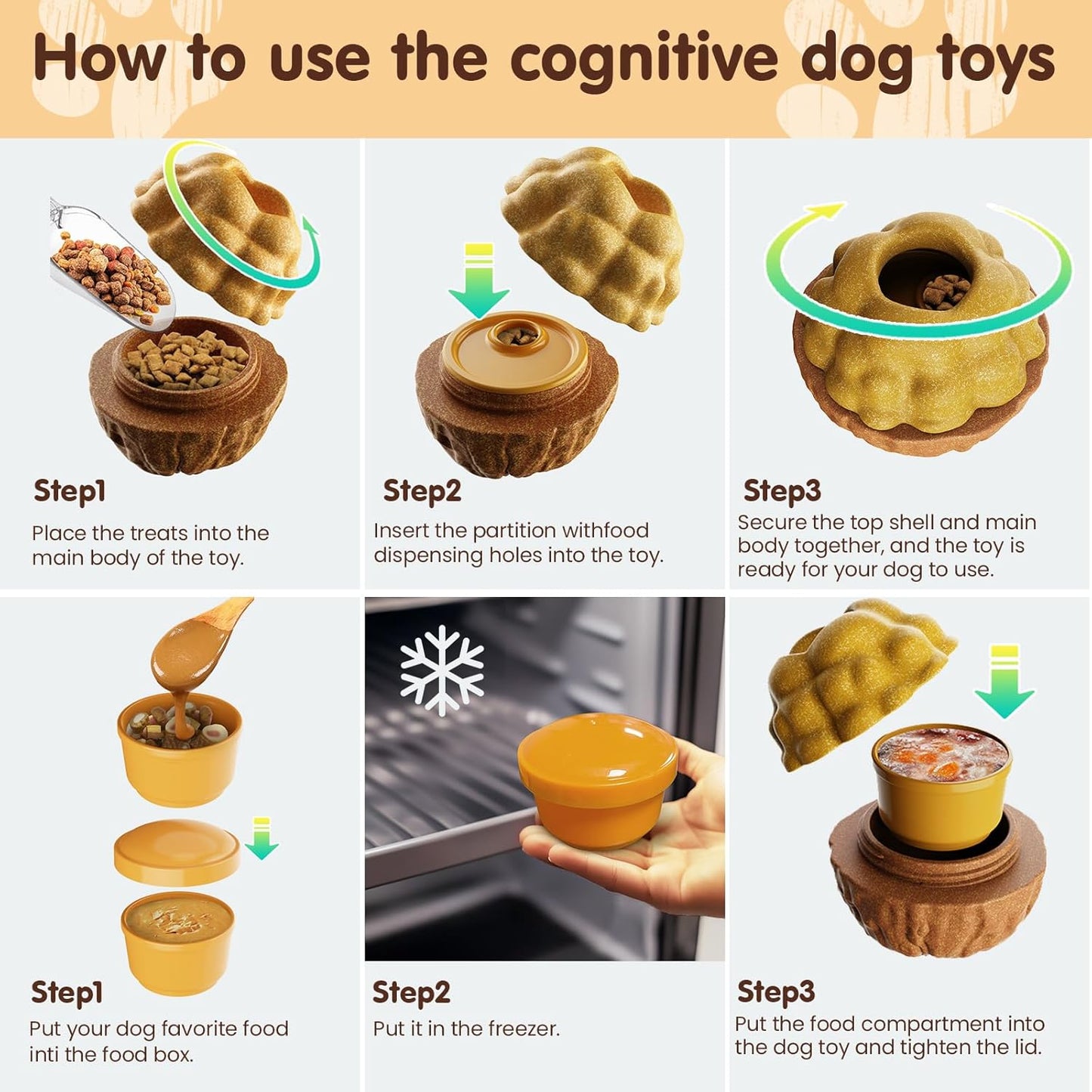 Interactive Dogs Frozen Treat Toy for Aggressive Chewer,Fillable Freezable Treat Dispenser for Mental Stimulation, 3-in 1 Dog Chew Toys Keeps Dogs Busy and Reduces Anxiety, Easy to Clean