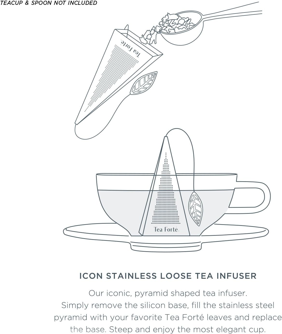 Tea Forte Icon Stainless Steel Loose Leaf Tea Infuser, Extra Fine Strainer with Silicone Leaf and Base