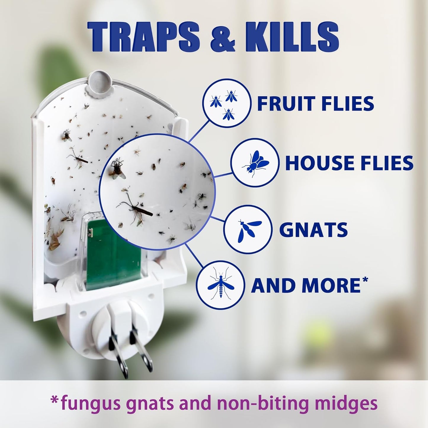 Flying Insect Trap (1 Stater & 3 Refill Cartridges), UV Light Indoor Bug Catcher for Gnats, Fruit Flies, Mosquitoes, and Moths, Plug-in Fly Trap for Home, Kitchen, Living Room